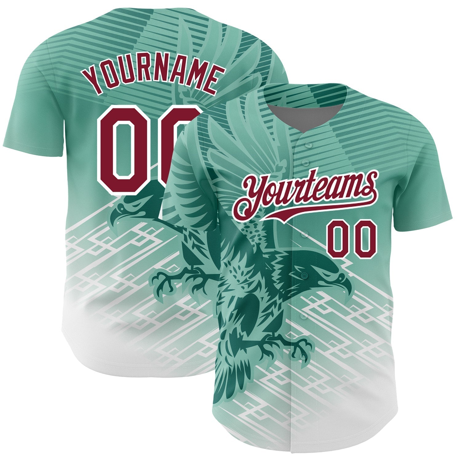 Custom Teal Crimson-White 3D Pattern Design Animal Eagle Authentic Baseball Jersey baseball jersey product view 1