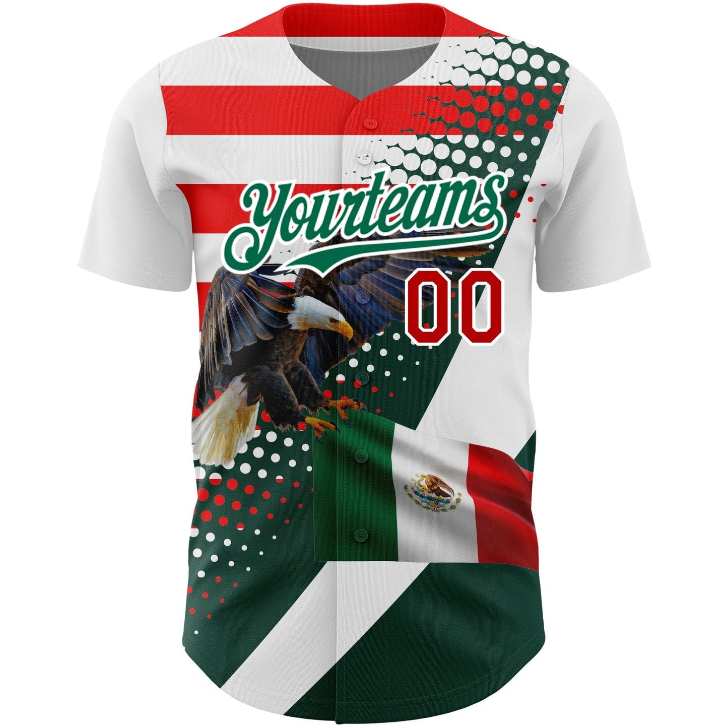Custom White Red-Kelly Green 3D Mexico Authentic Baseball Jersey baseball jersey product view 2