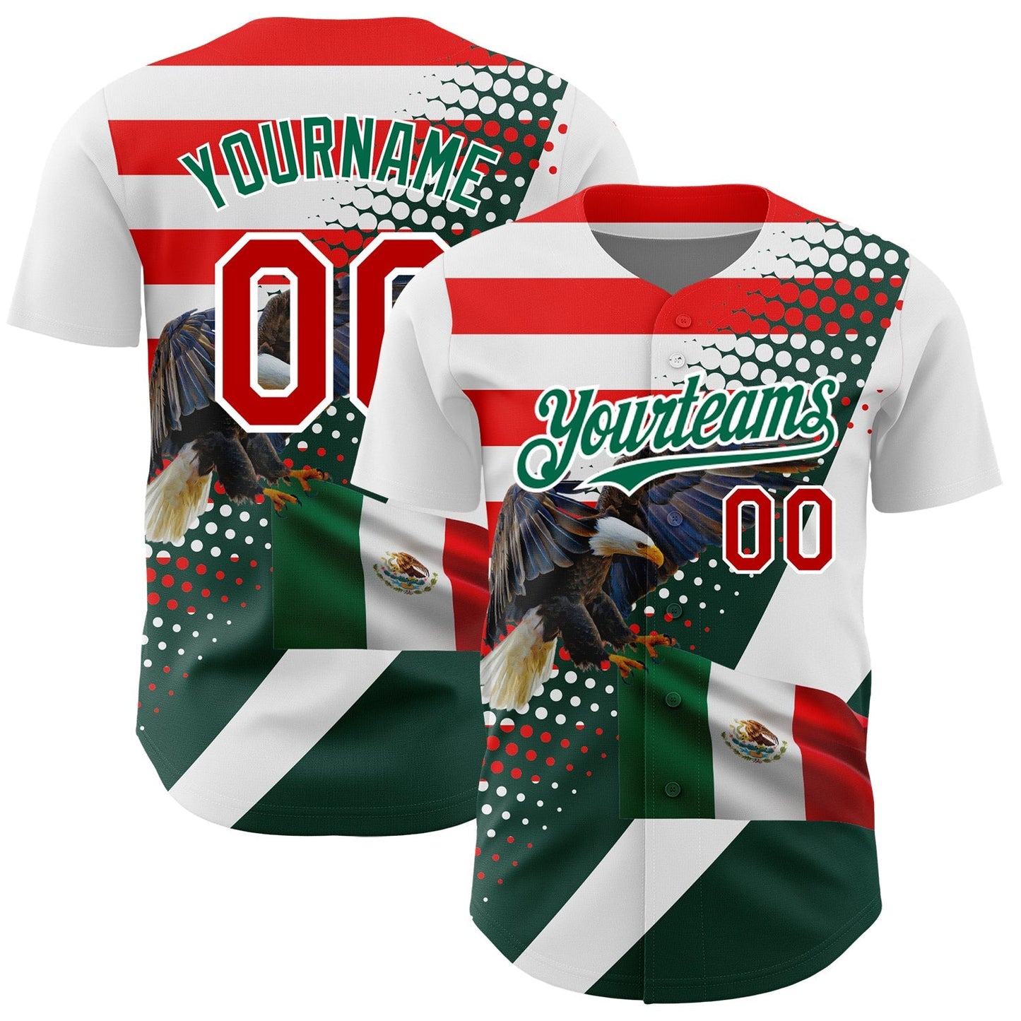 Custom White Red-Kelly Green 3D Mexico Authentic Baseball Jersey baseball jersey product view 1