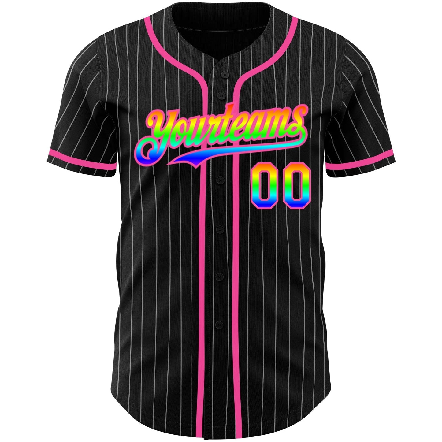 Custom Black White Pinstripe Rainbow-Pink 3D Authentic Baseball Jersey baseball jersey product view 2