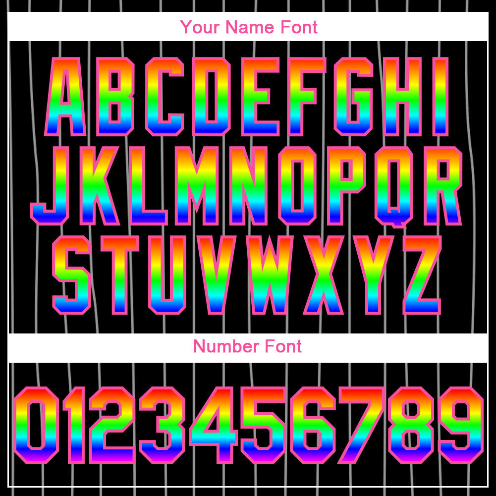 Custom Black White Pinstripe Rainbow-Pink 3D Authentic Baseball Jersey baseball jersey product view 5