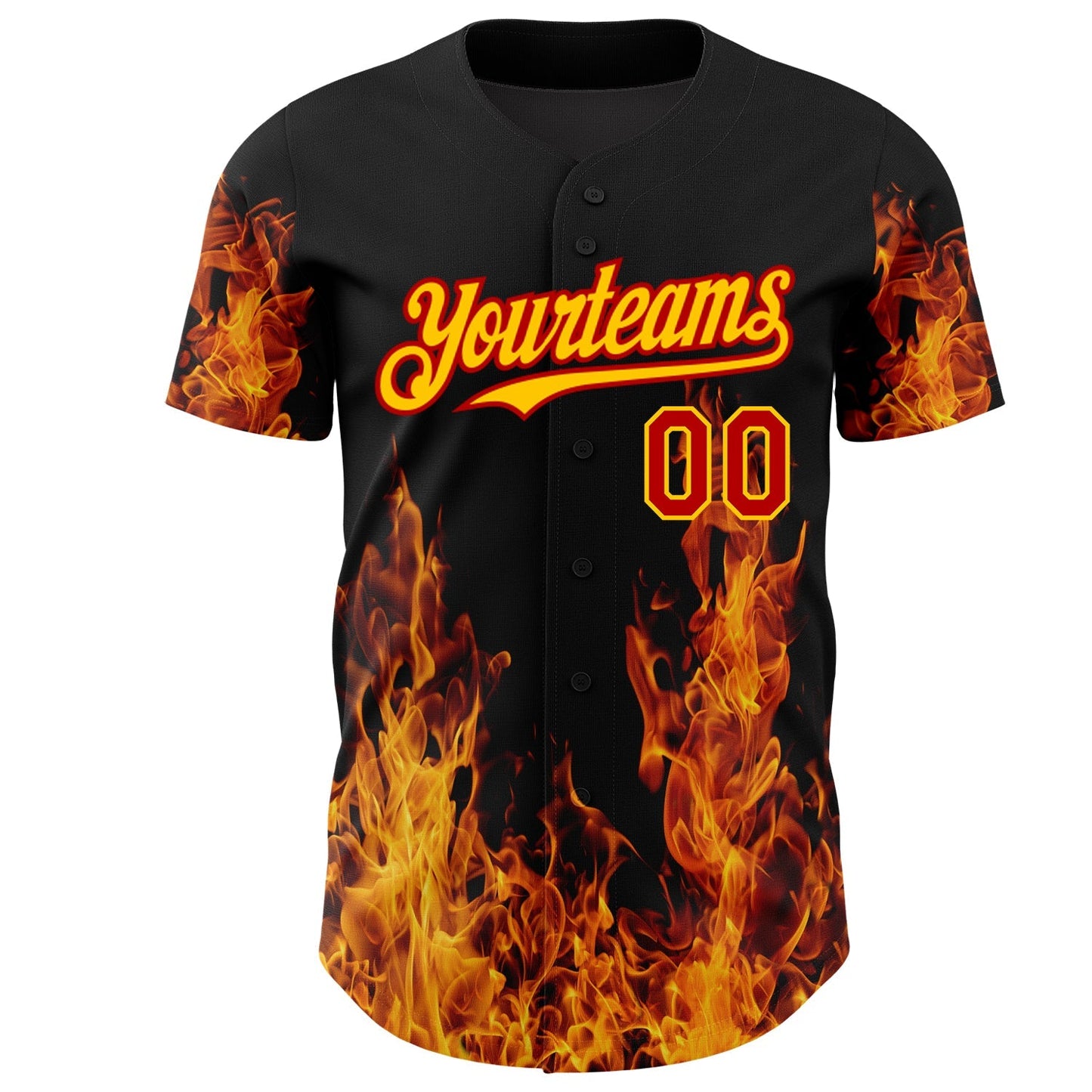 Custom Black Red-Yellow 3D Pattern Design Flame Authentic Baseball Jersey baseball jersey product view 3