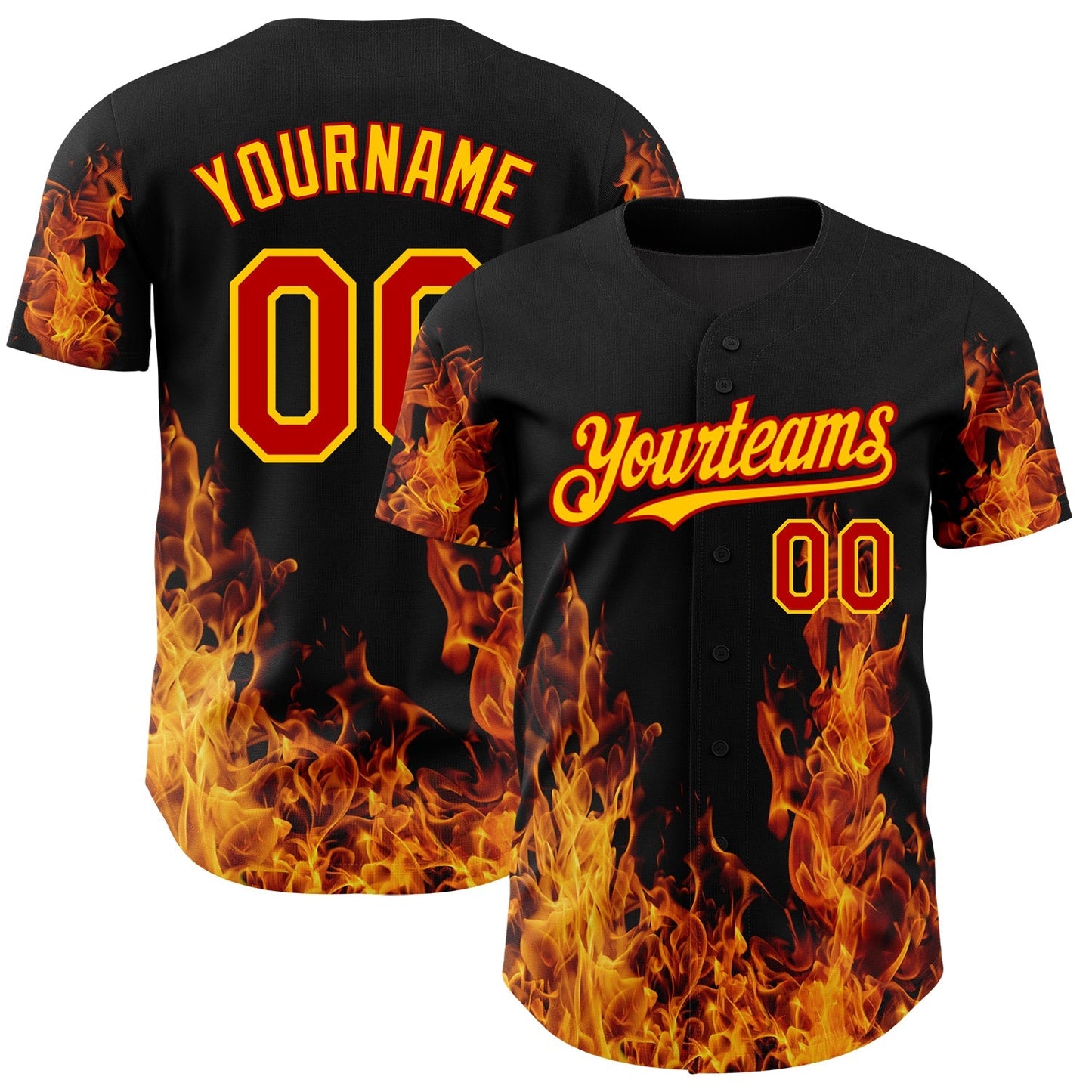 Custom Black Red-Yellow 3D Pattern Design Flame Authentic Baseball Jersey baseball jersey product view 1