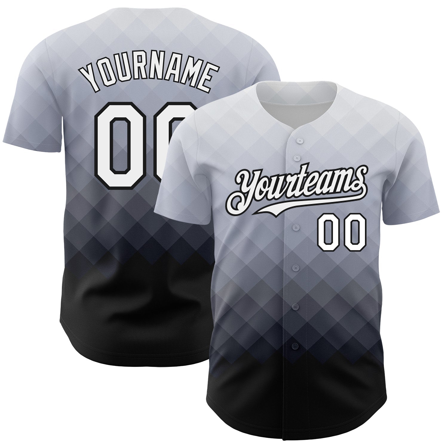 Custom Gray White-Black 3D Pattern Design Gradient Square Shape Authentic Baseball Jersey baseball jersey product view 1