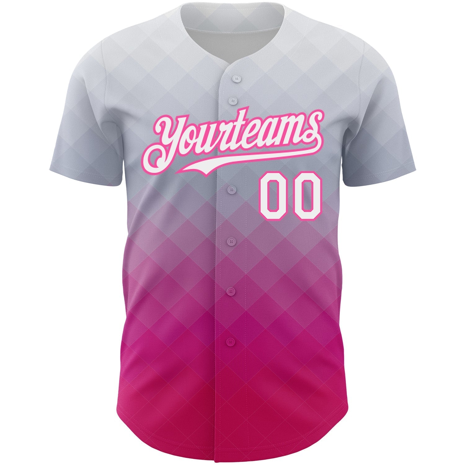 Custom Gray White-Pink 3D Pattern Design Gradient Square Shape Authentic Baseball Jersey baseball jersey product view 2