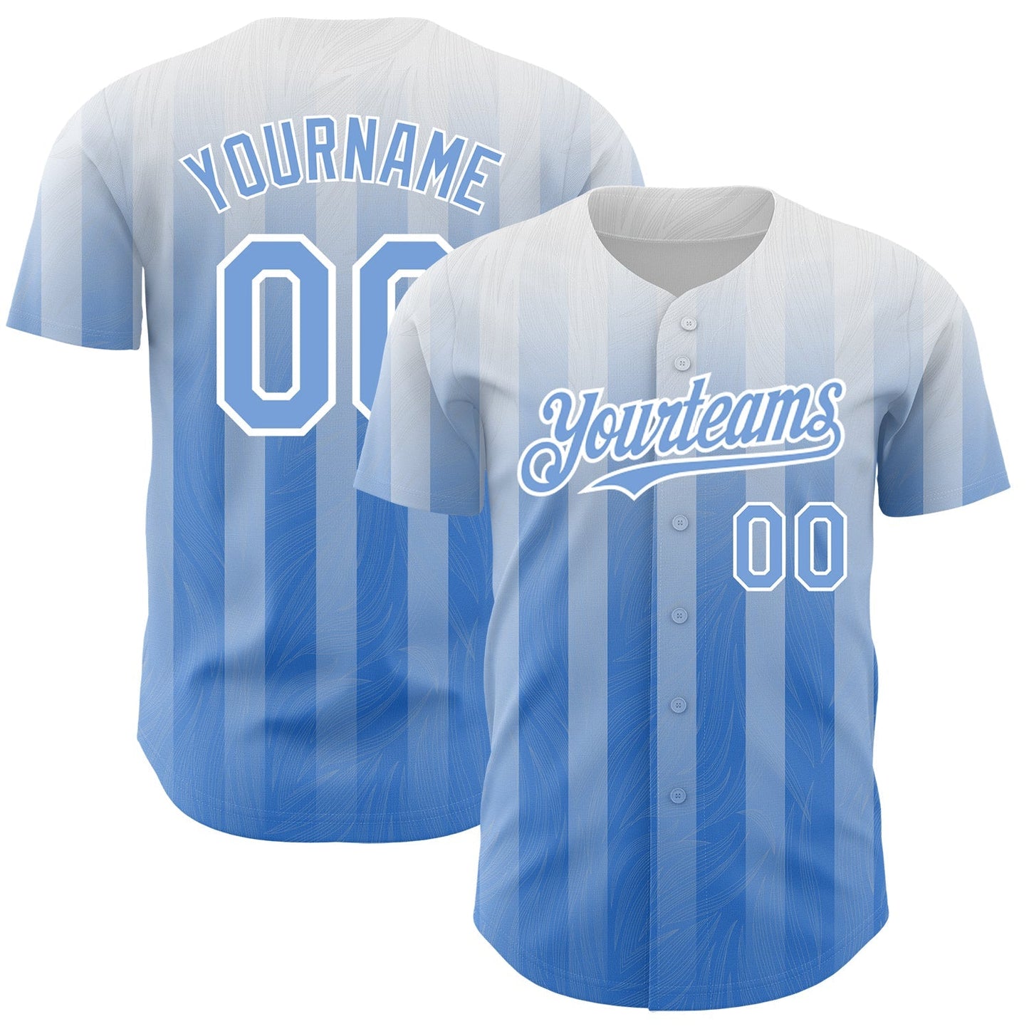 Custom White Light Blue 3D Pattern Design Stripes Authentic Baseball Jersey baseball jersey product view 1