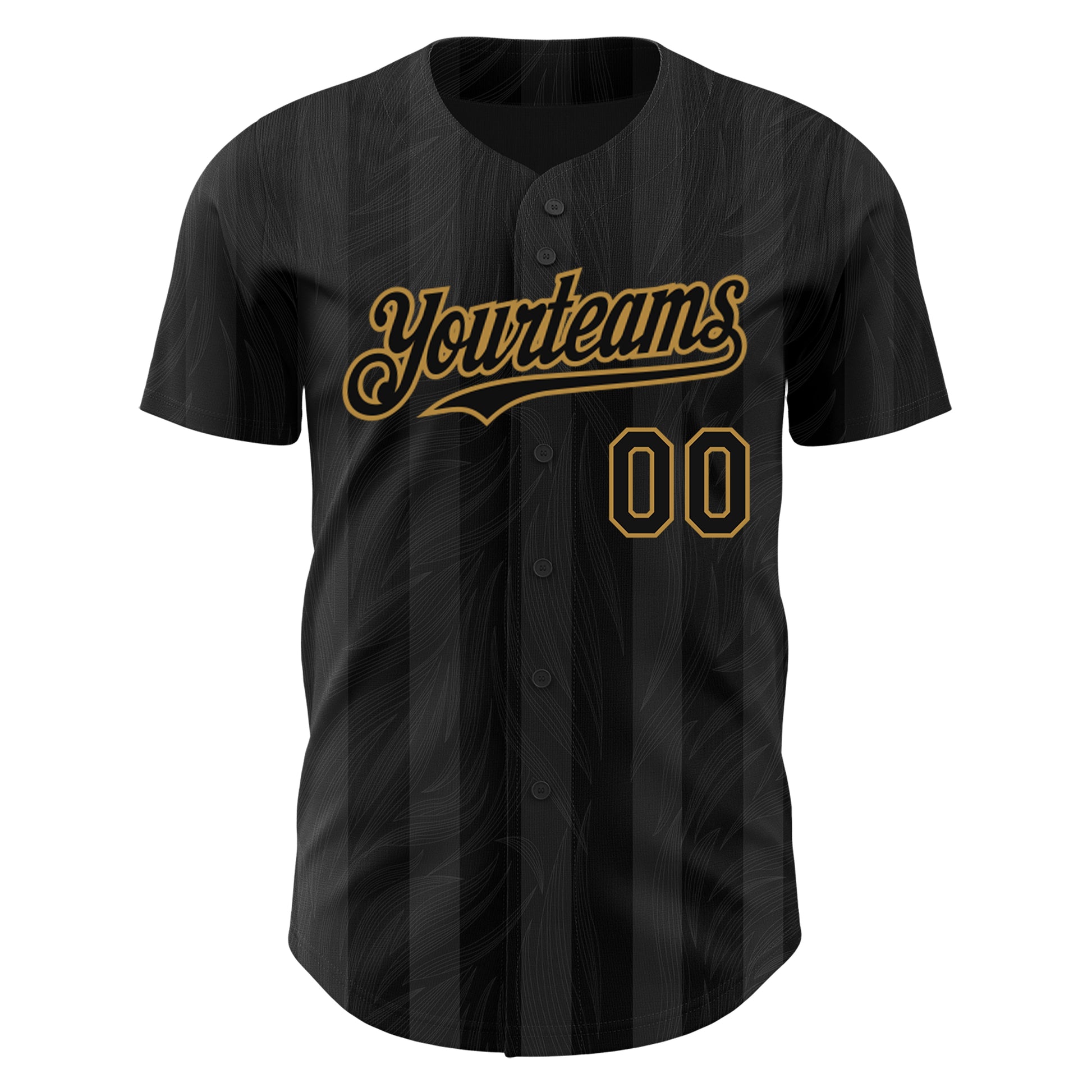 Custom Black Old Gold 3D Pattern Design Stripes Authentic Baseball Jersey baseball jersey product view 2