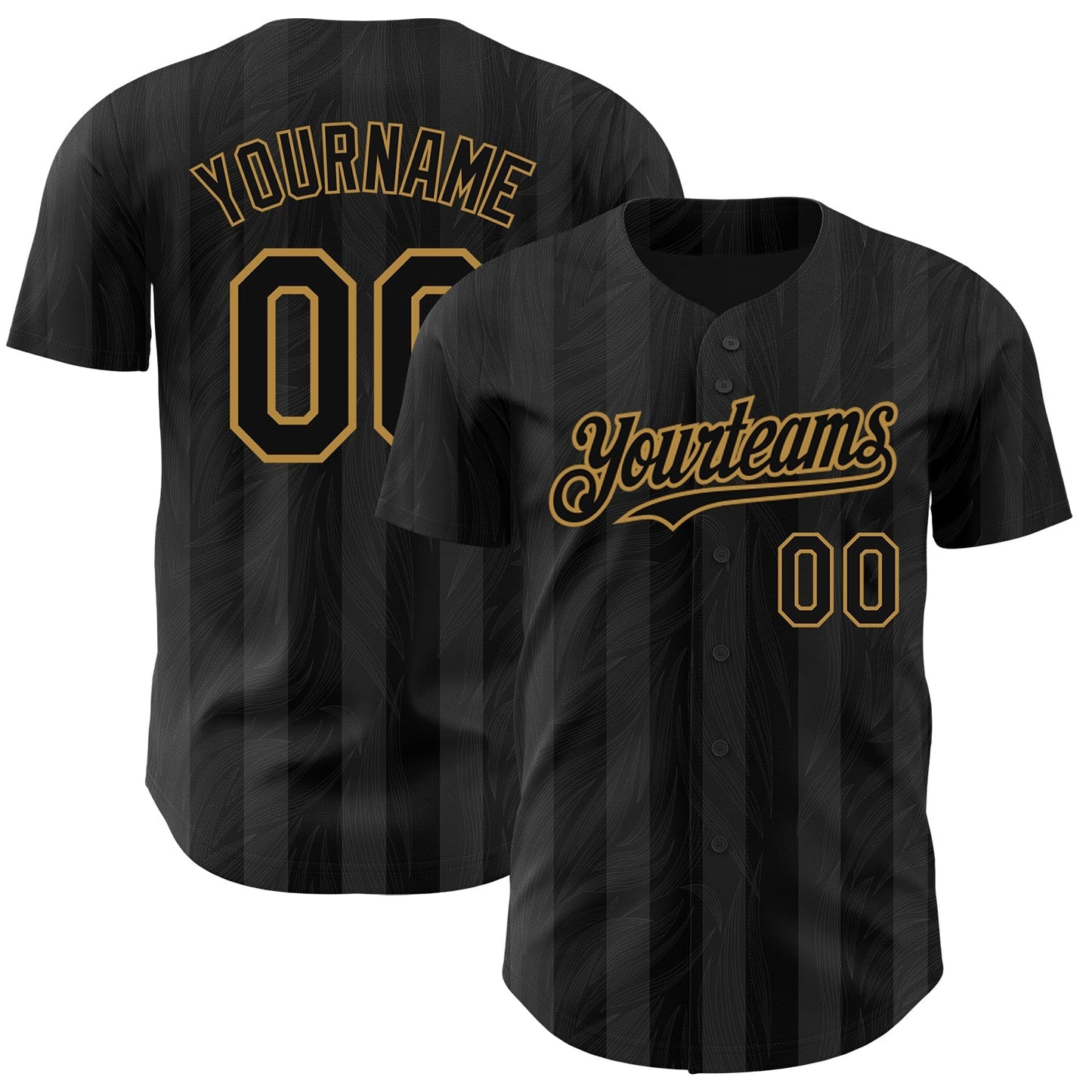 Custom Black Old Gold 3D Pattern Design Stripes Authentic Baseball Jersey baseball jersey product view 1