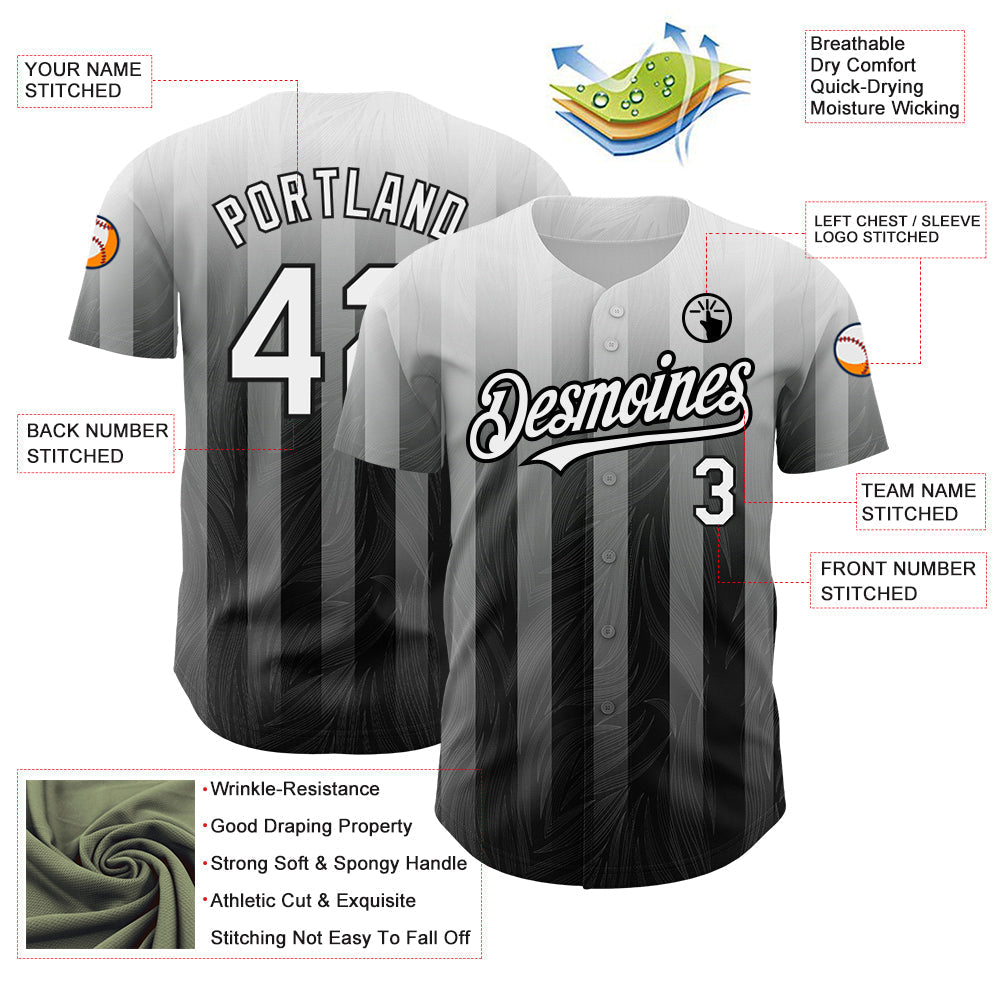 Custom Gray White-Black 3D Pattern Design Stripes Authentic Baseball Jersey baseball jersey product view 3