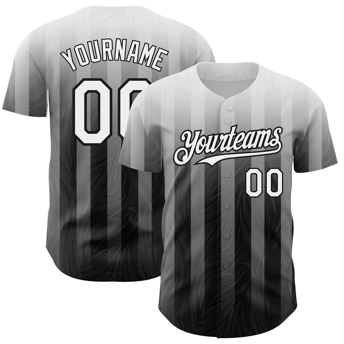 Custom Gray White-Black 3D Pattern Design Stripes Authentic Baseball Jersey baseball jersey product view 1