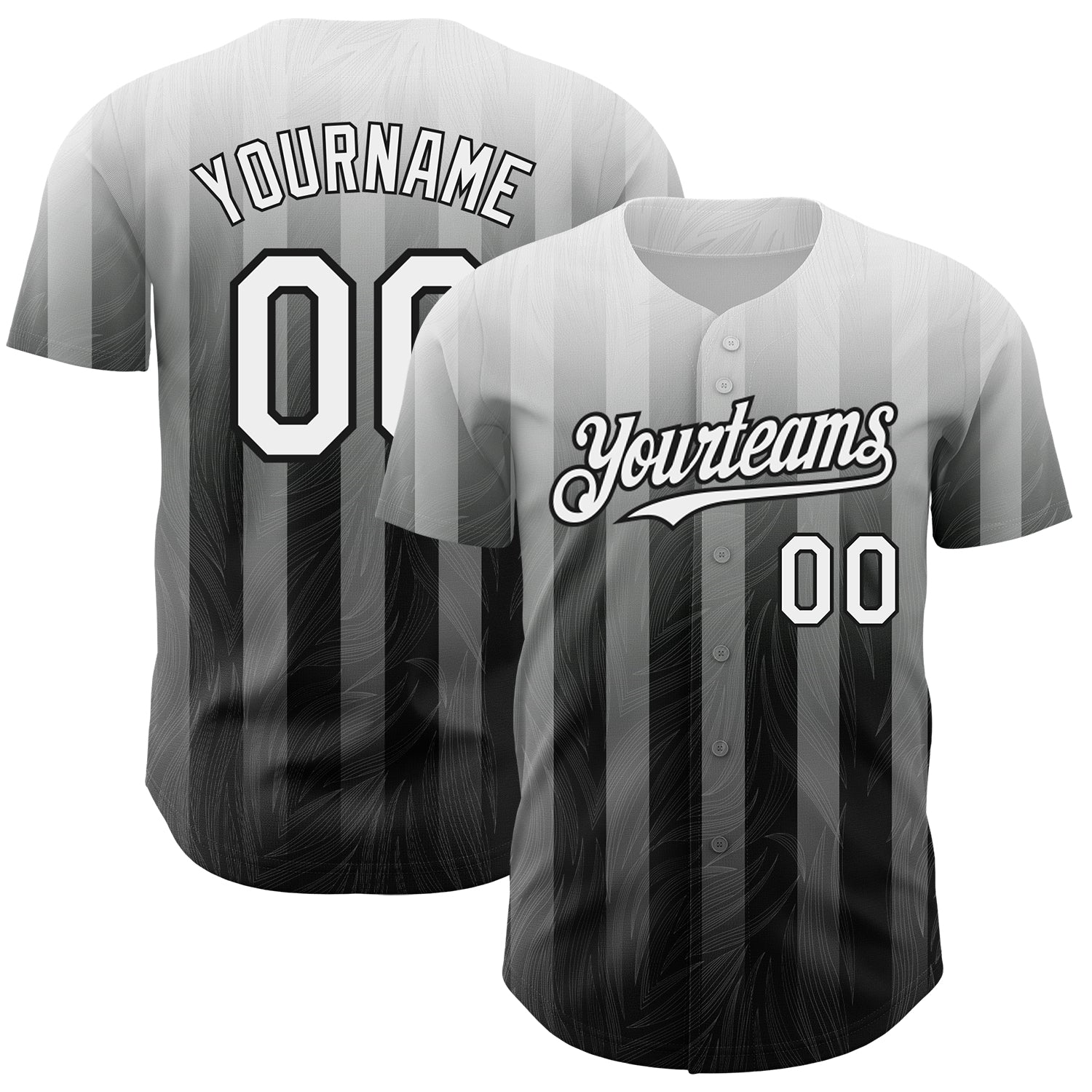 Custom Gray White-Black 3D Pattern Design Stripes Authentic Baseball Jersey baseball jersey product view 1