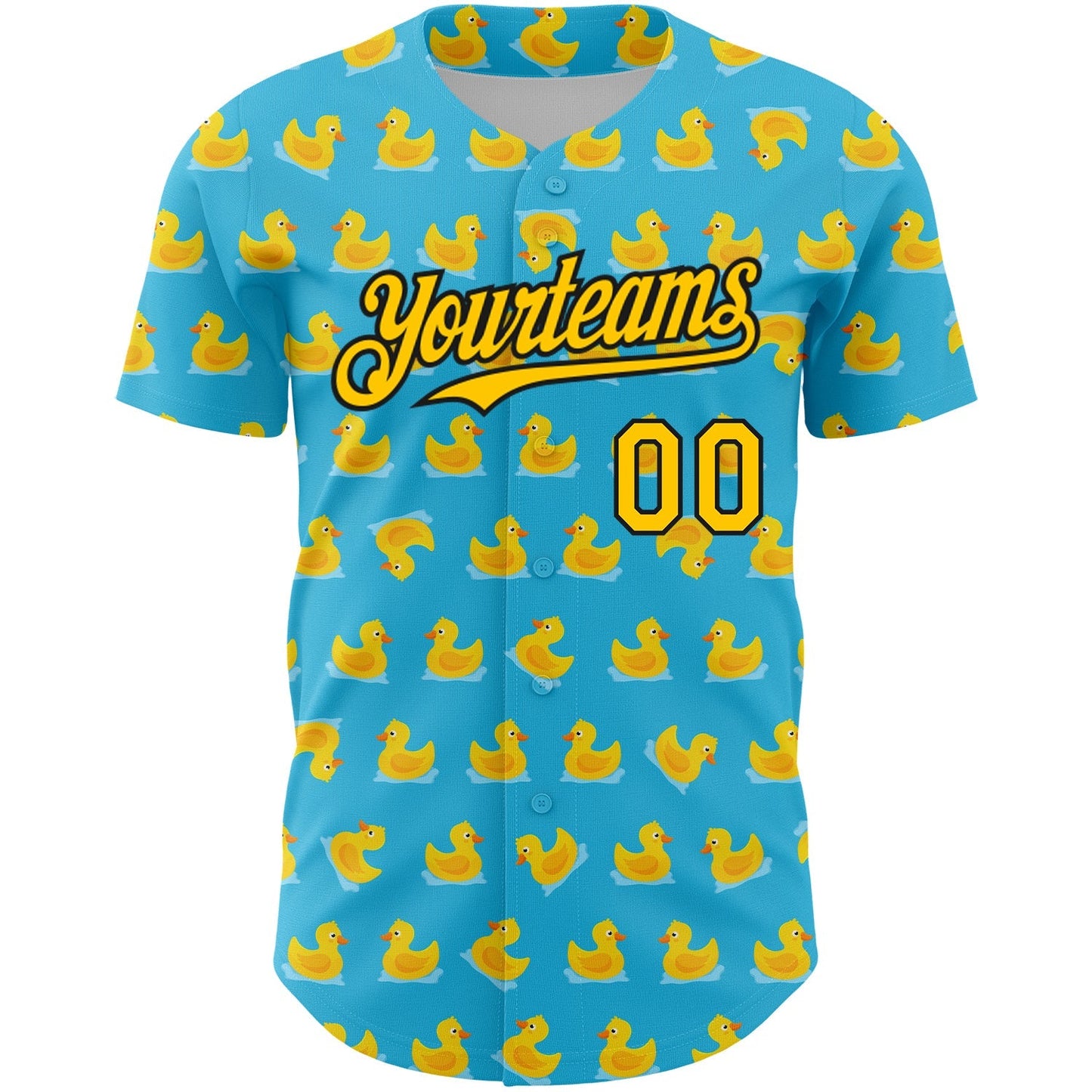 Custom Sky Blue Yellow-Black 3D Pattern Design Duck Authentic Baseball Jersey baseball jersey product view 2