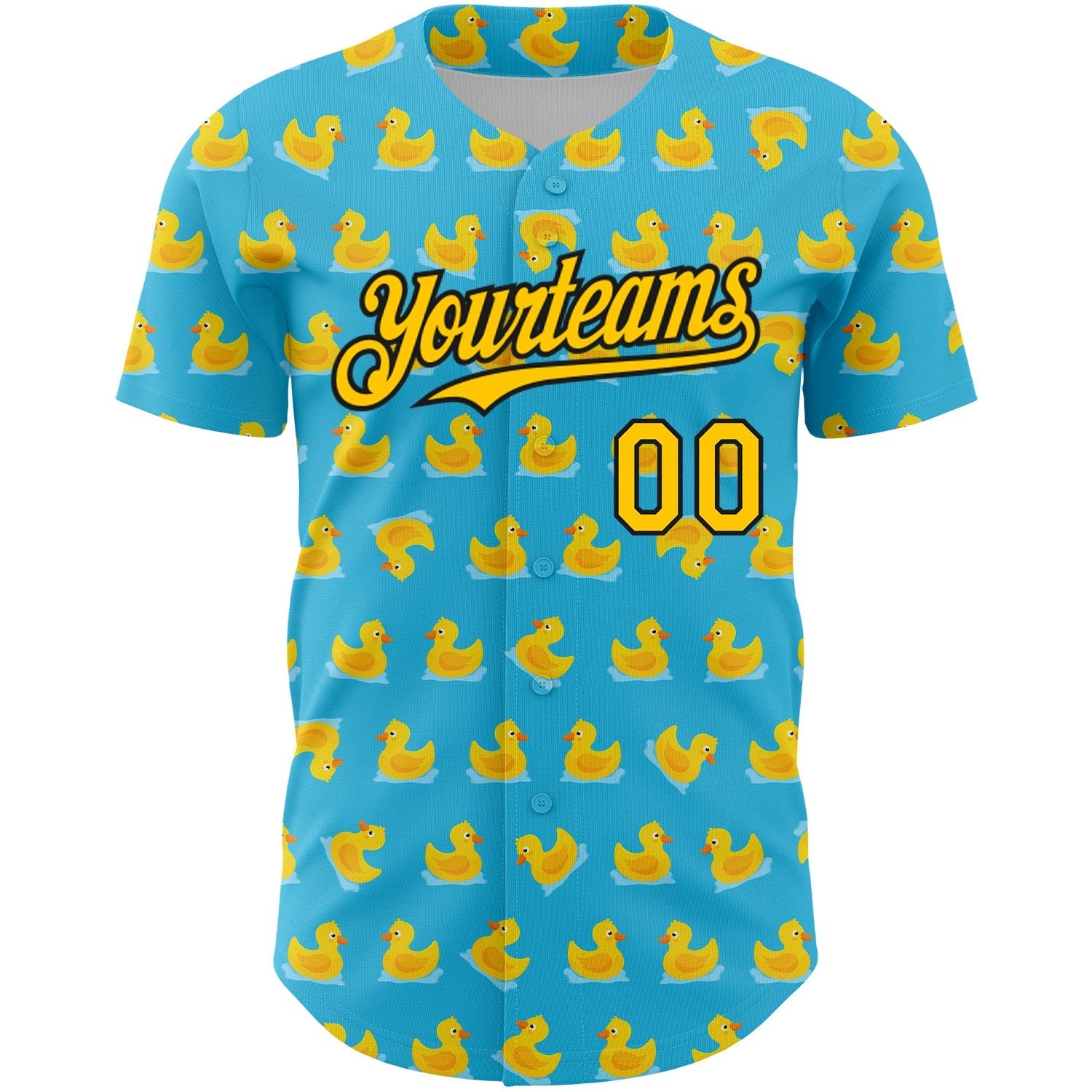 Custom Sky Blue Yellow-Black 3D Pattern Design Duck Authentic Baseball Jersey baseball jersey product view 2