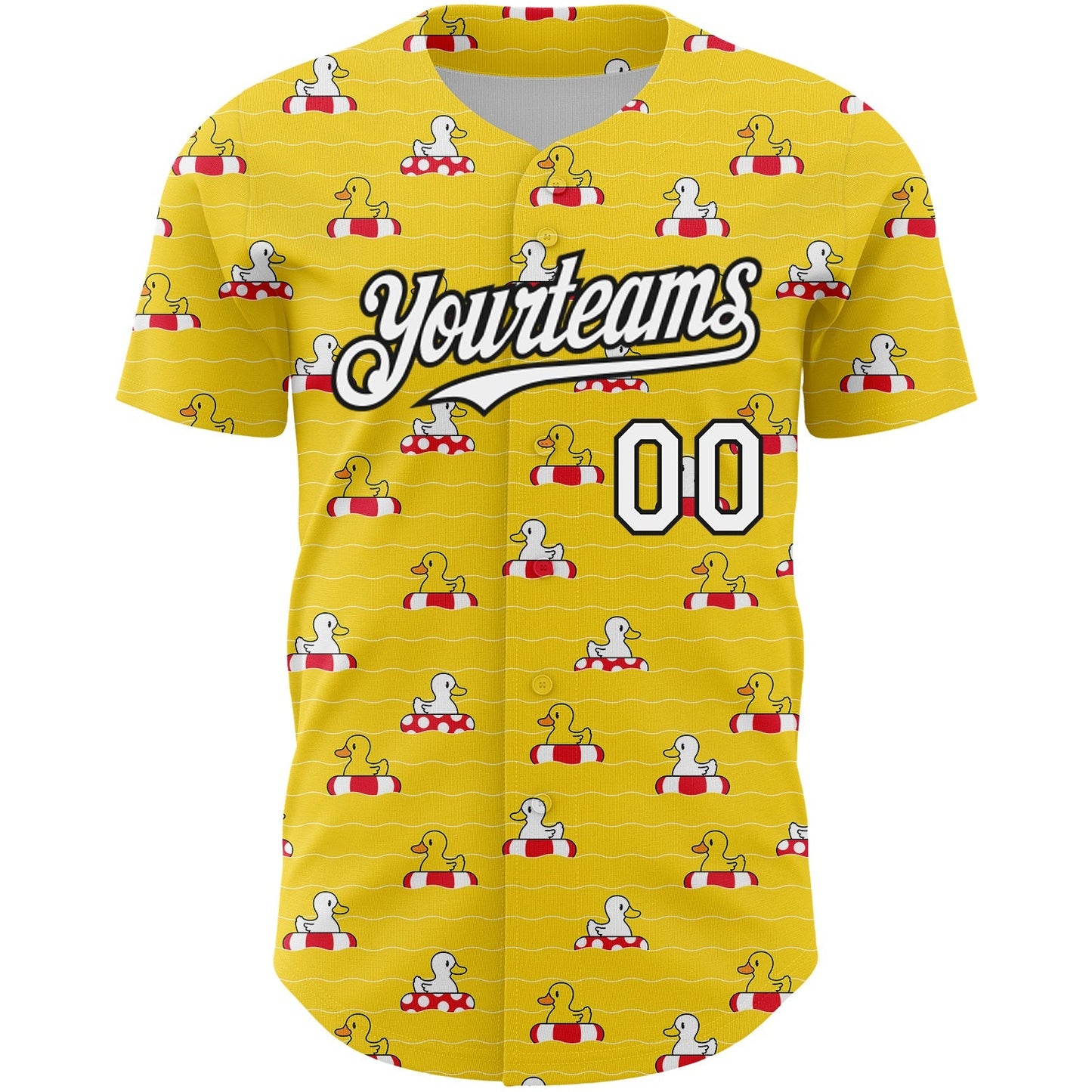 Custom Yellow White-Black 3D Pattern Design Duck Authentic Baseball Jersey baseball jersey product view 2