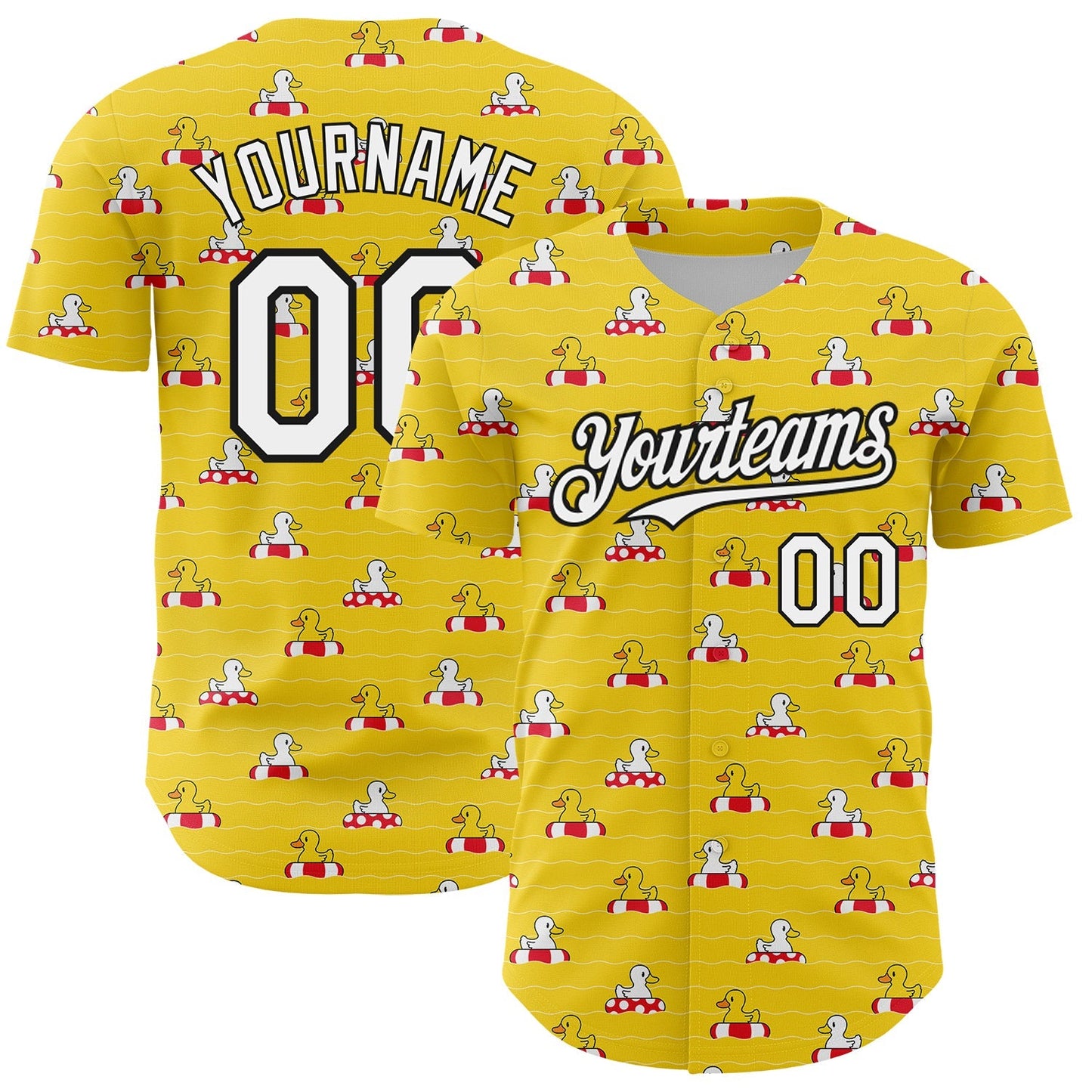 Custom Yellow White-Black 3D Pattern Design Duck Authentic Baseball Jersey baseball jersey product view 1