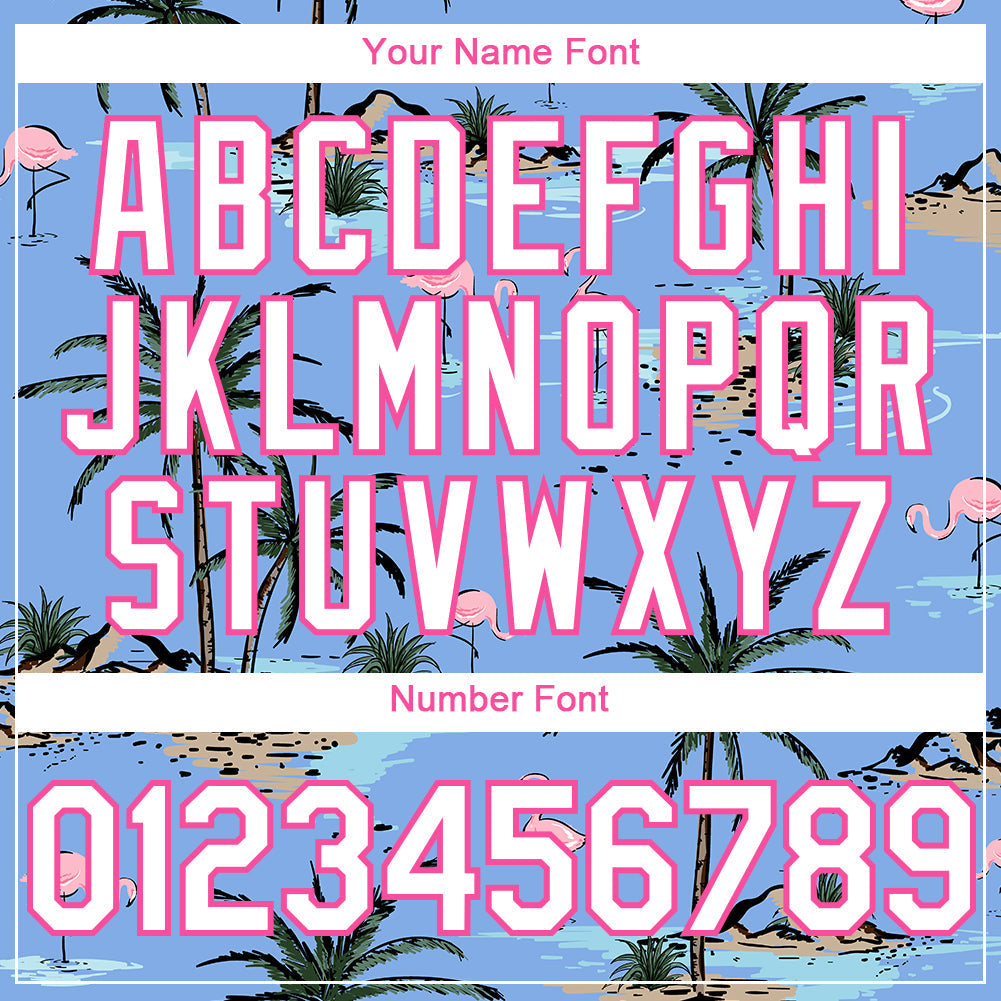 Custom Light Blue White-Pink 3D Pattern Design Tropical Hawaii Palm Trees Authentic Baseball Jersey baseball jersey product view 5