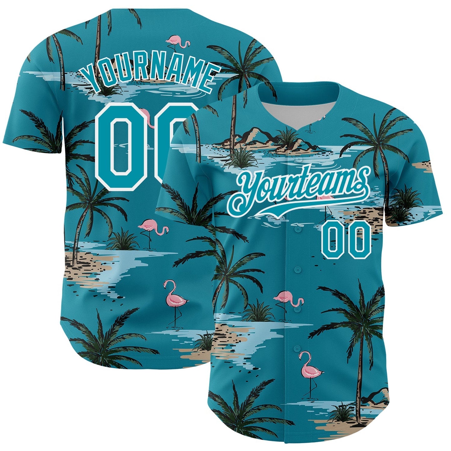 Custom Teal White 3D Pattern Design Tropical Hawaii Palm Trees Authentic Baseball Jersey baseball jersey product view 1