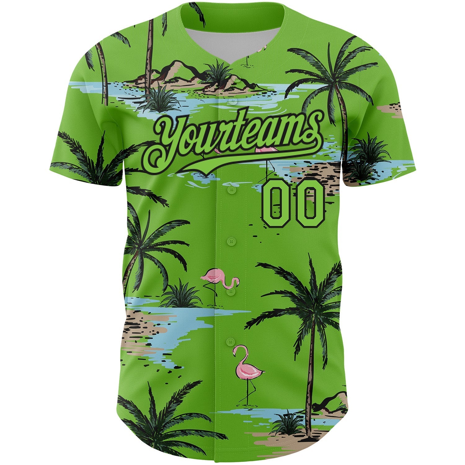 Custom Neon Green Black 3D Pattern Design Tropical Hawaii Palm Trees Authentic Baseball Jersey baseball jersey product view 2
