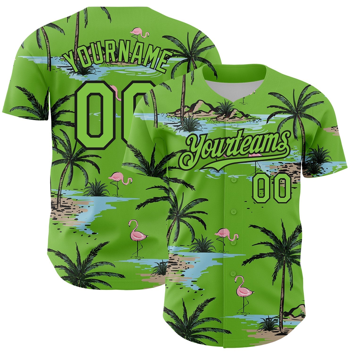 Custom Neon Green Black 3D Pattern Design Tropical Hawaii Palm Trees Authentic Baseball Jersey baseball jersey product view 1