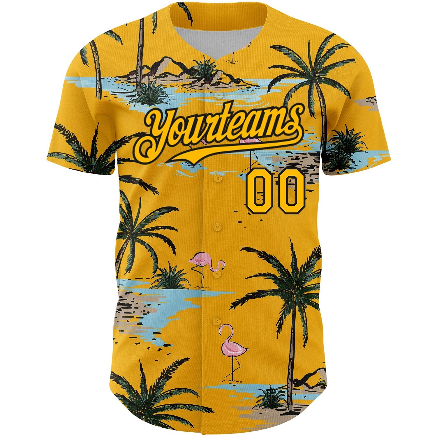 Custom Yellow Black 3D Pattern Design Tropical Hawaii Palm Trees Authentic Baseball Jersey baseball jersey product view 2