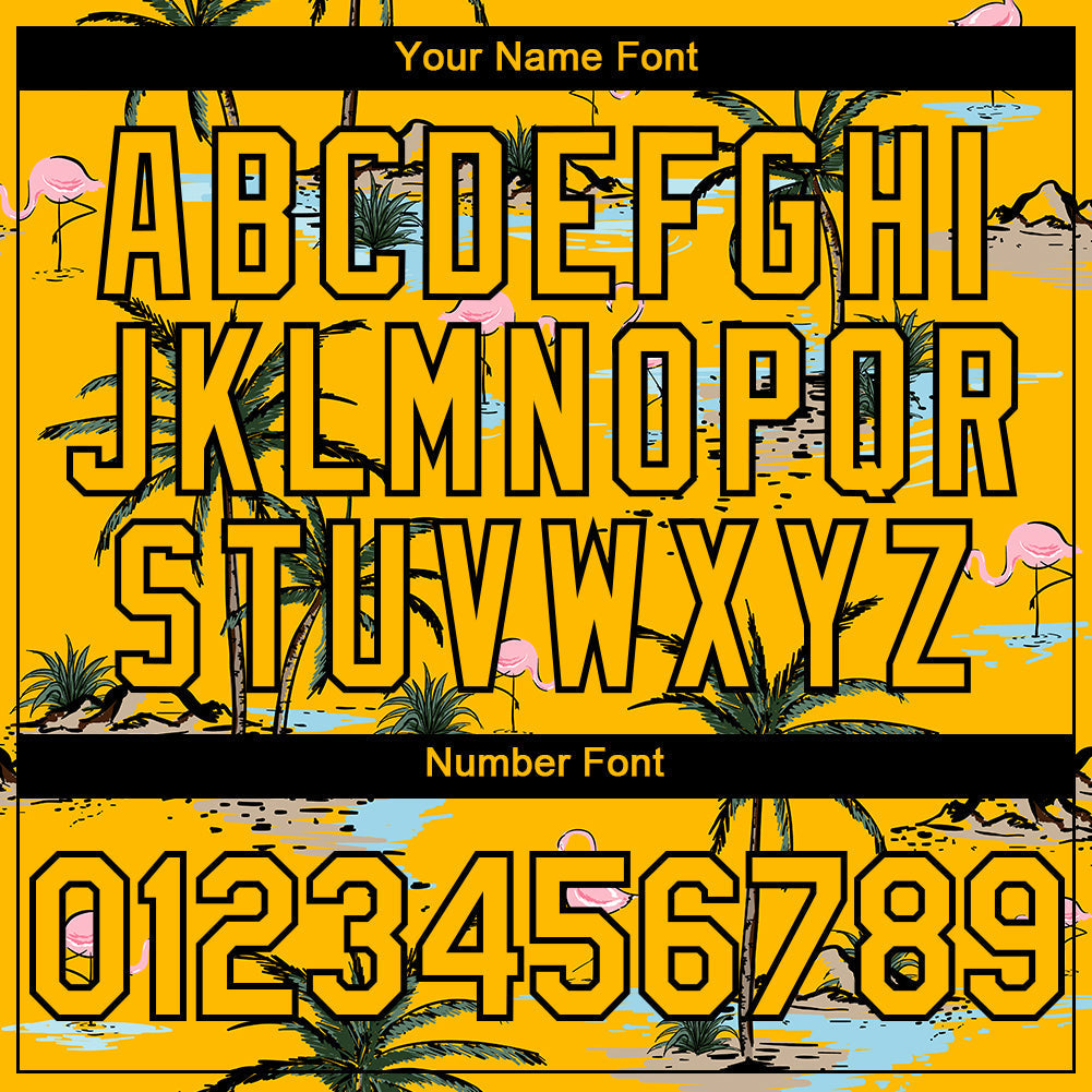 Custom Yellow Black 3D Pattern Design Tropical Hawaii Palm Trees Authentic Baseball Jersey baseball jersey product view 5