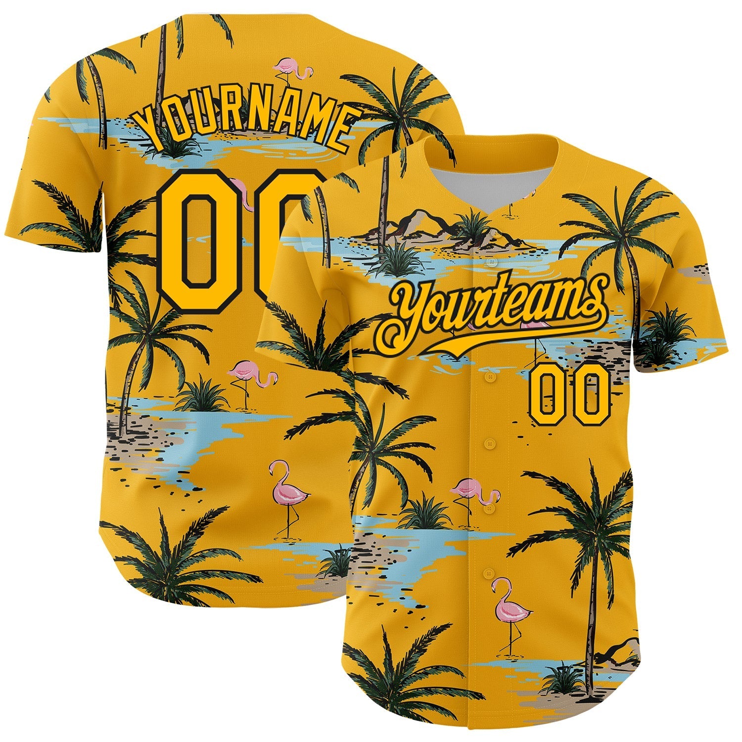 Custom Yellow Black 3D Pattern Design Tropical Hawaii Palm Trees Authentic Baseball Jersey baseball jersey product view 1