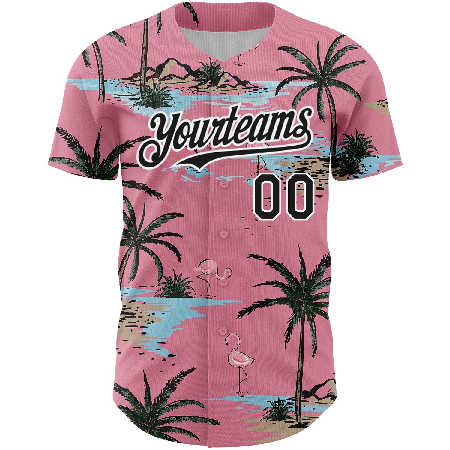 Custom Medium Pink Black-White 3D Pattern Design Tropical Hawaii Palm Trees Authentic Baseball Jersey baseball jersey product view 2