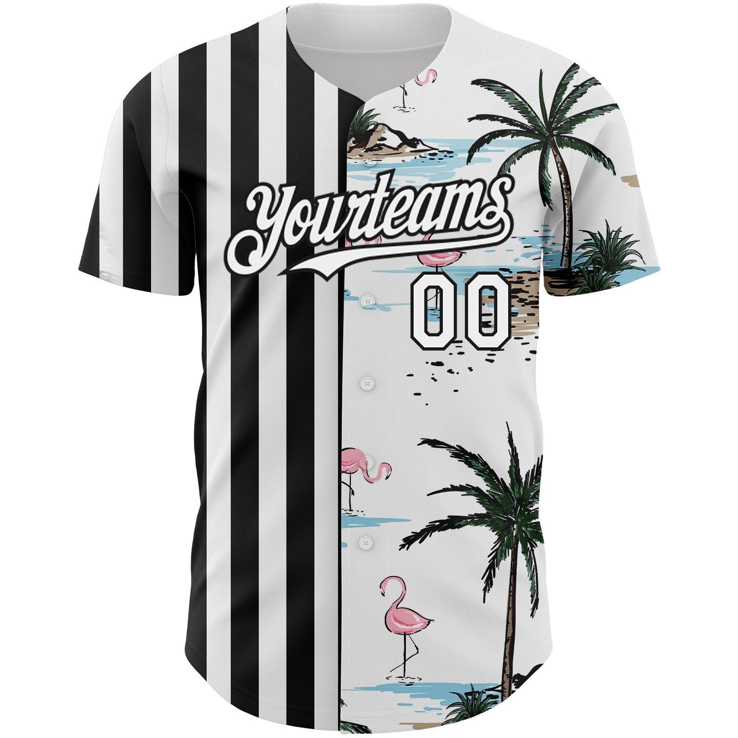 Custom White Black 3D Pattern Design Tropical Hawaii Palm Trees Authentic Baseball Jersey baseball jersey product view 2