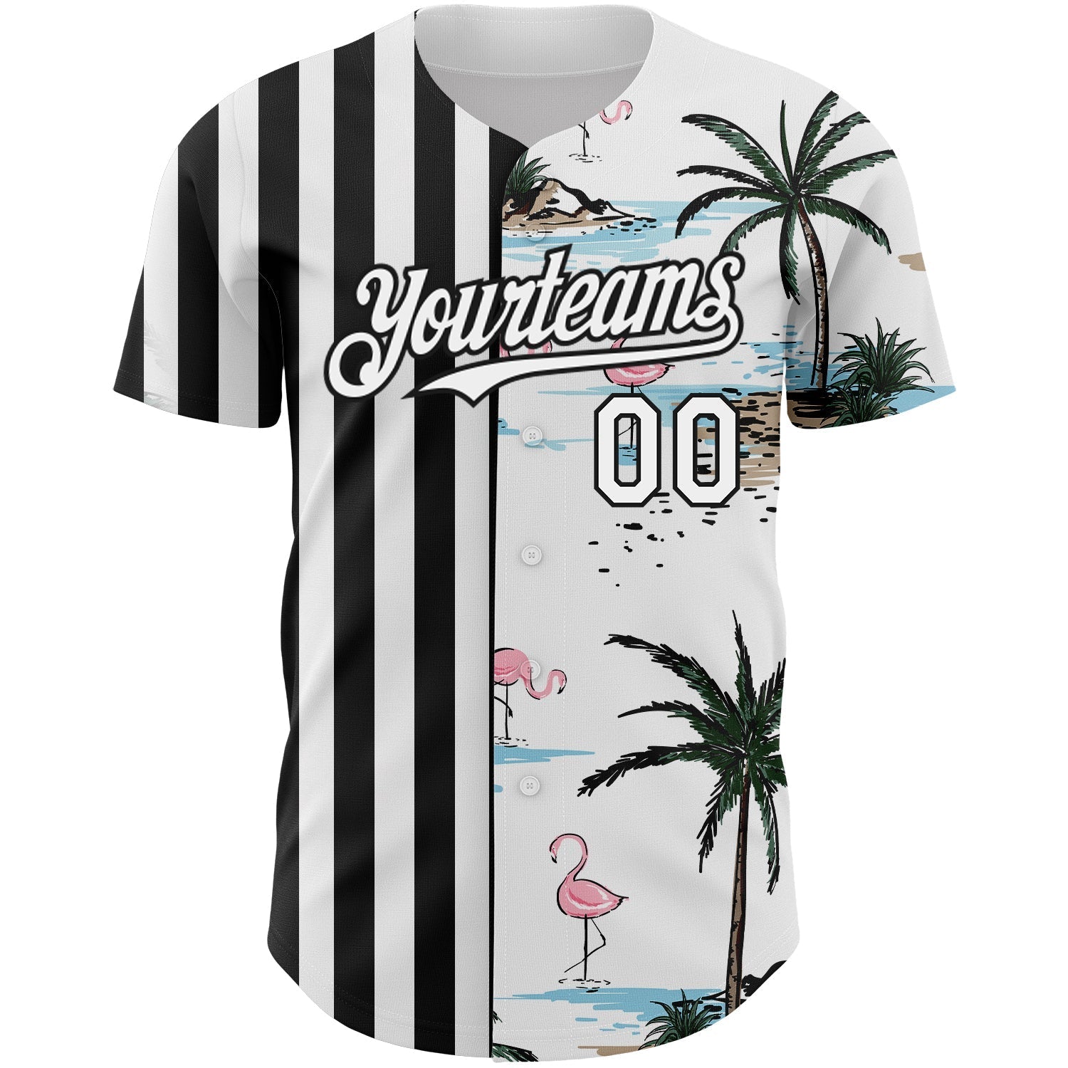 Custom White Black 3D Pattern Design Tropical Hawaii Palm Trees Authentic Baseball Jersey baseball jersey product view 2