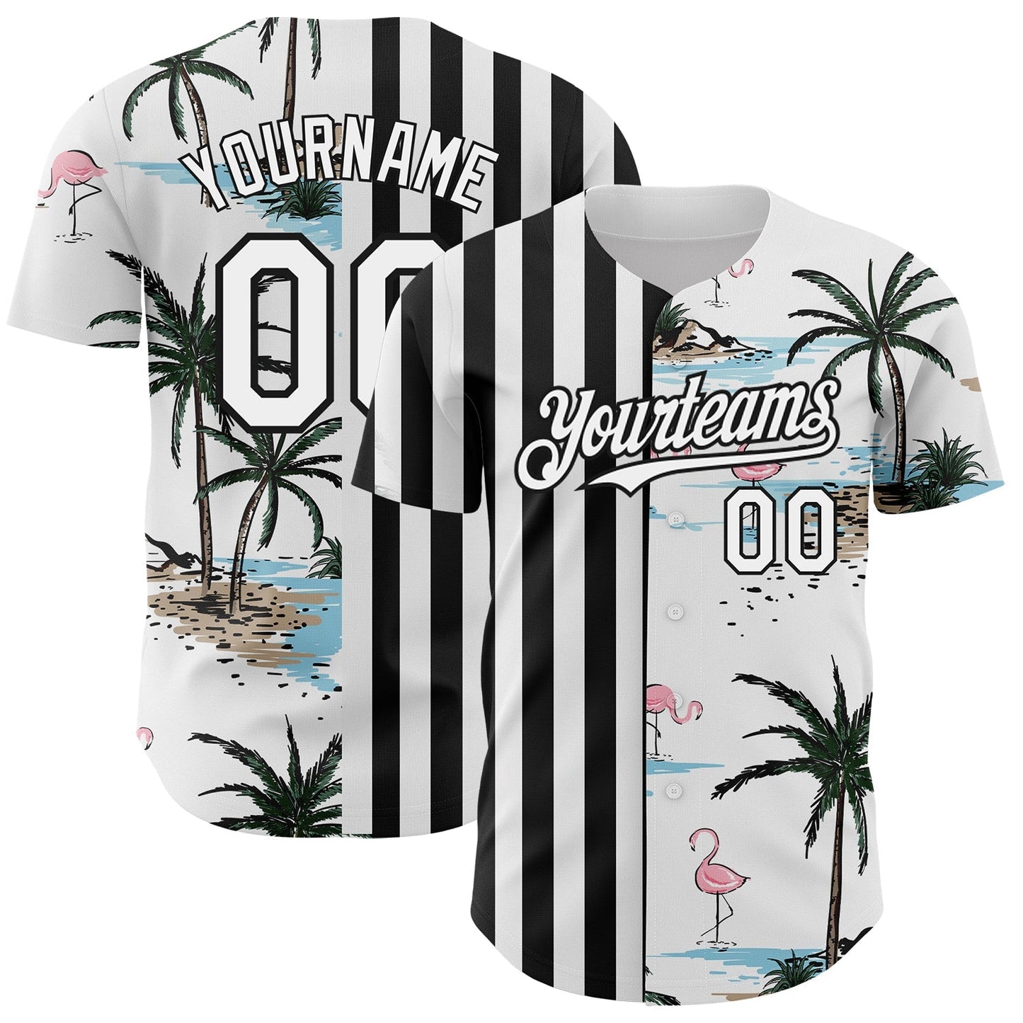 Custom White Black 3D Pattern Design Tropical Hawaii Palm Trees Authentic Baseball Jersey baseball jersey product view 1