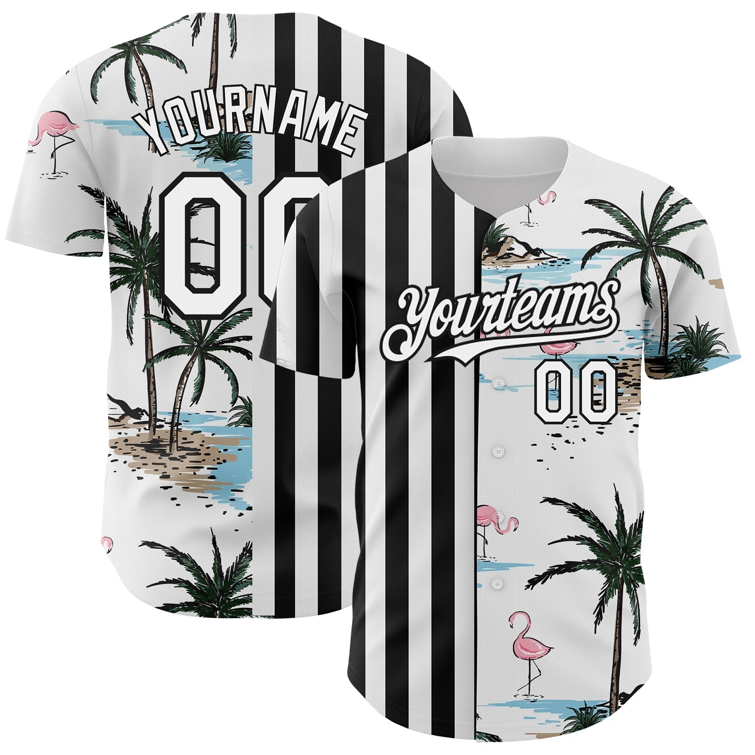 Custom White Black 3D Pattern Design Tropical Hawaii Palm Trees Authentic Baseball Jersey baseball jersey product view 1