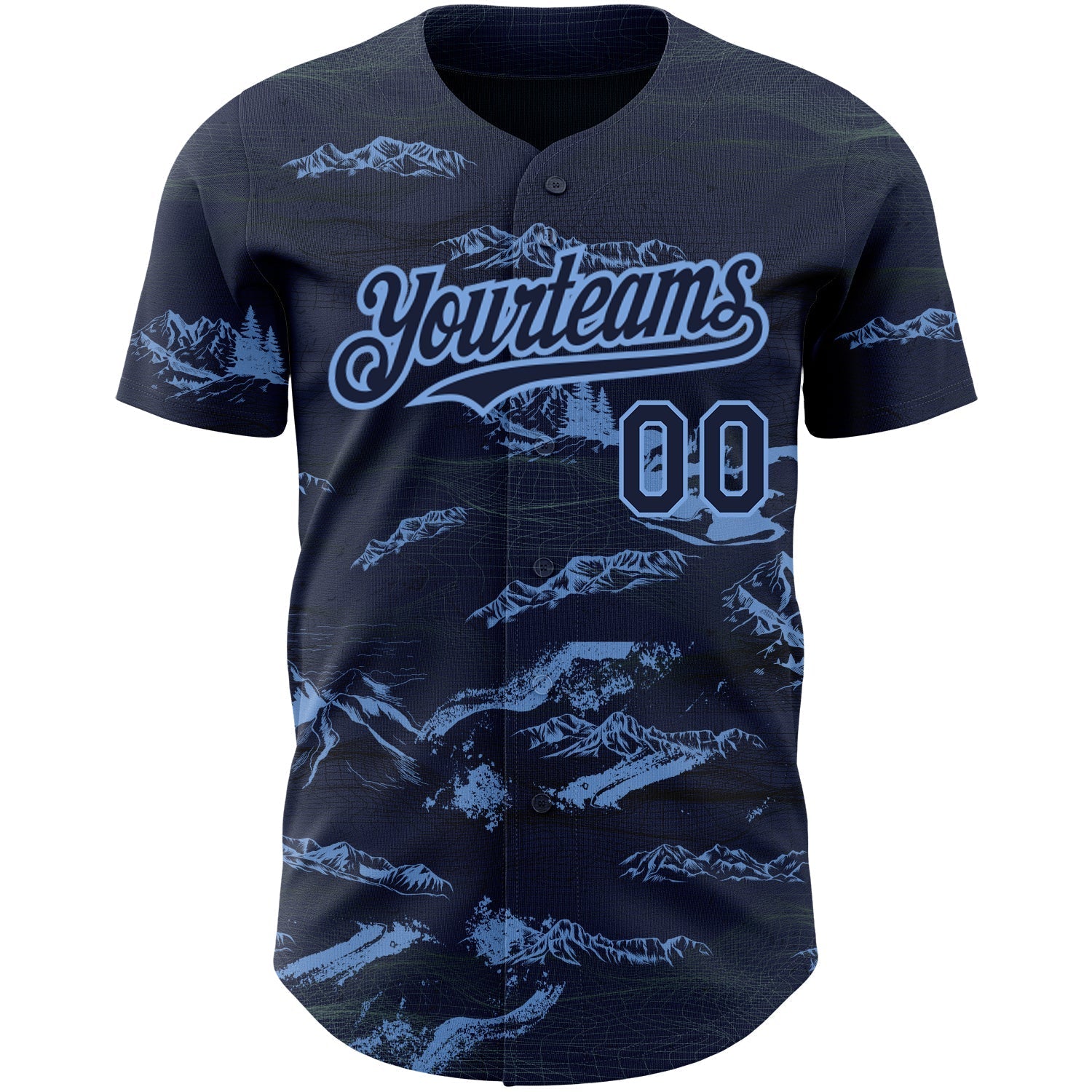 Custom Navy Light Blue 3D Pattern Design Mountain Authentic Baseball Jersey baseball jersey product view 2