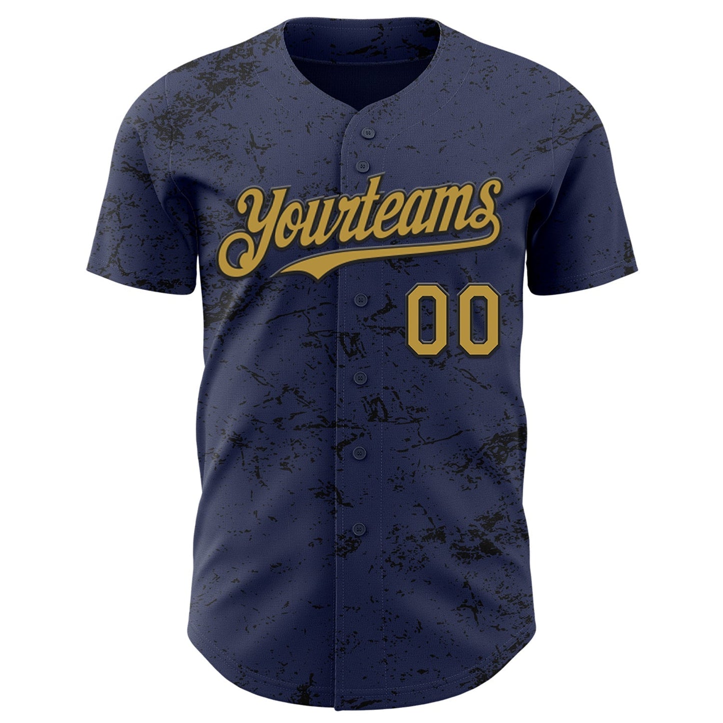 Custom Navy Old Gold-Black 3D Pattern Design Abstract Splatter Texture Authentic Baseball Jersey baseball jersey product view 2