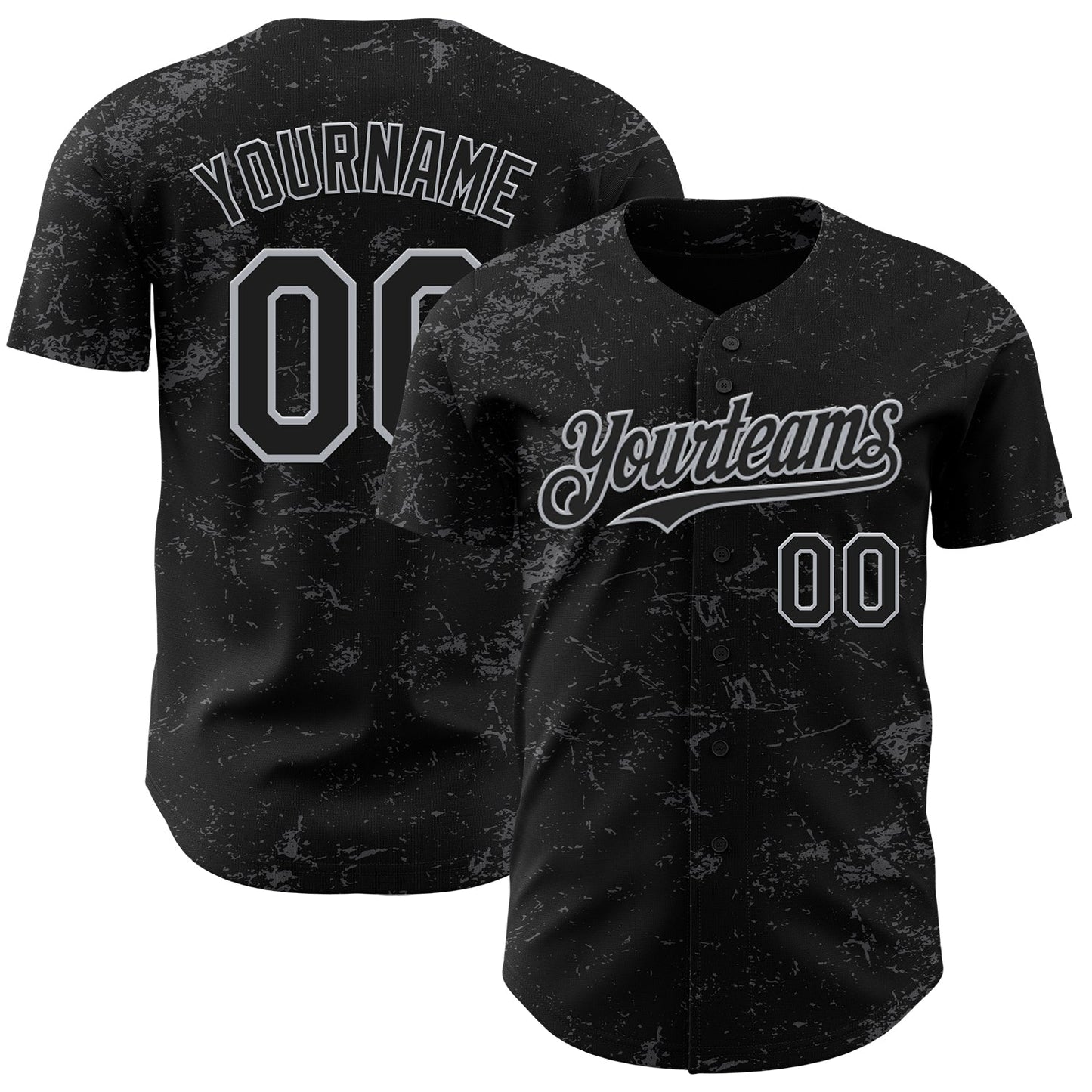 Custom Black Gray-Steel Gray 3D Pattern Design Abstract Splatter Texture Authentic Baseball Jersey baseball jersey product view 1