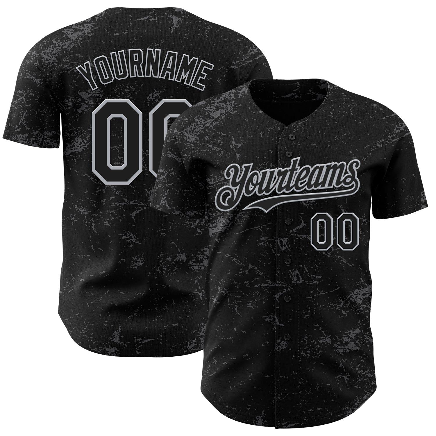 Custom Black Gray-Steel Gray 3D Pattern Design Abstract Splatter Texture Authentic Baseball Jersey baseball jersey product view 1