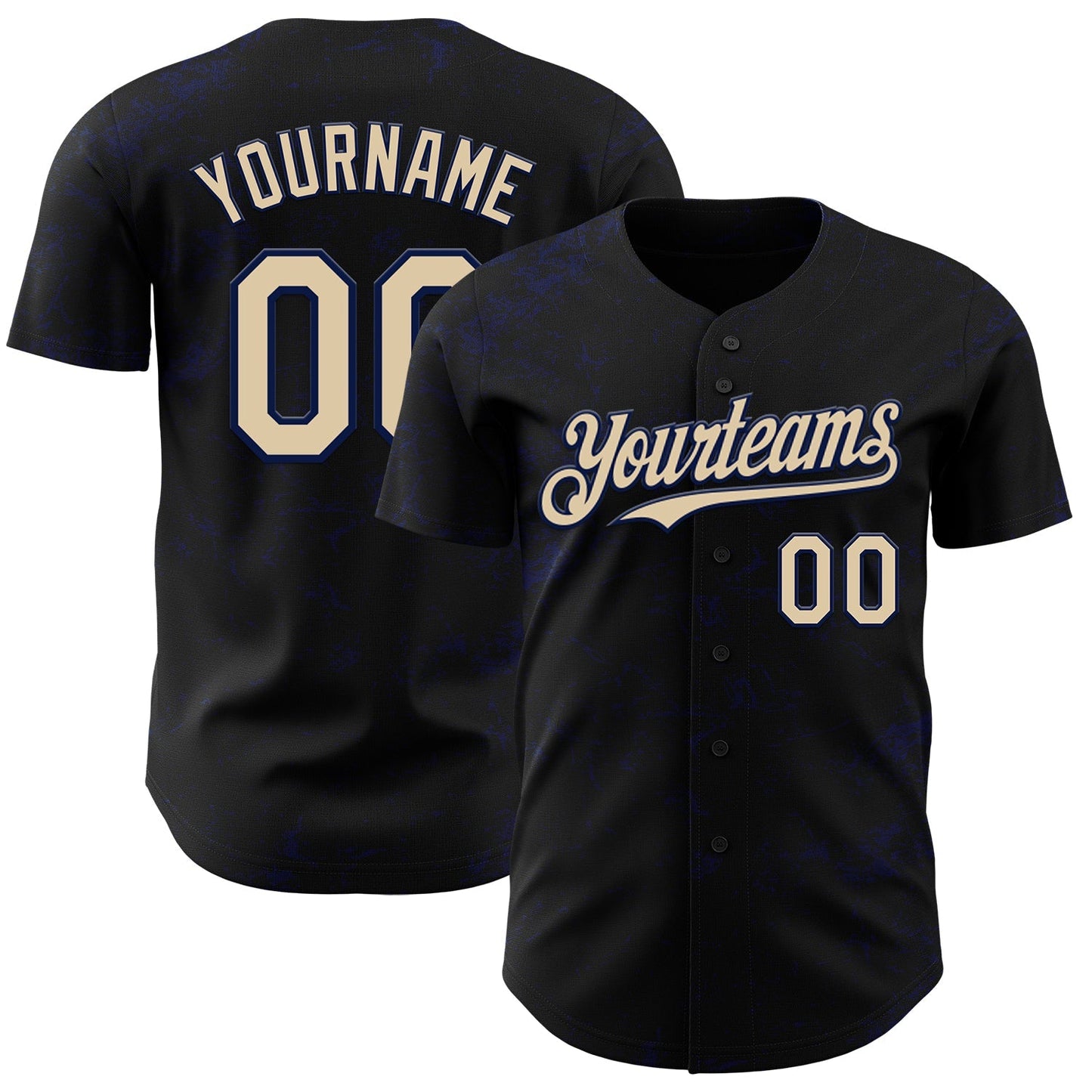 Custom Black City Cream-Navy 3D Pattern Design Abstract Splatter Texture Authentic Baseball Jersey baseball jersey product view 1