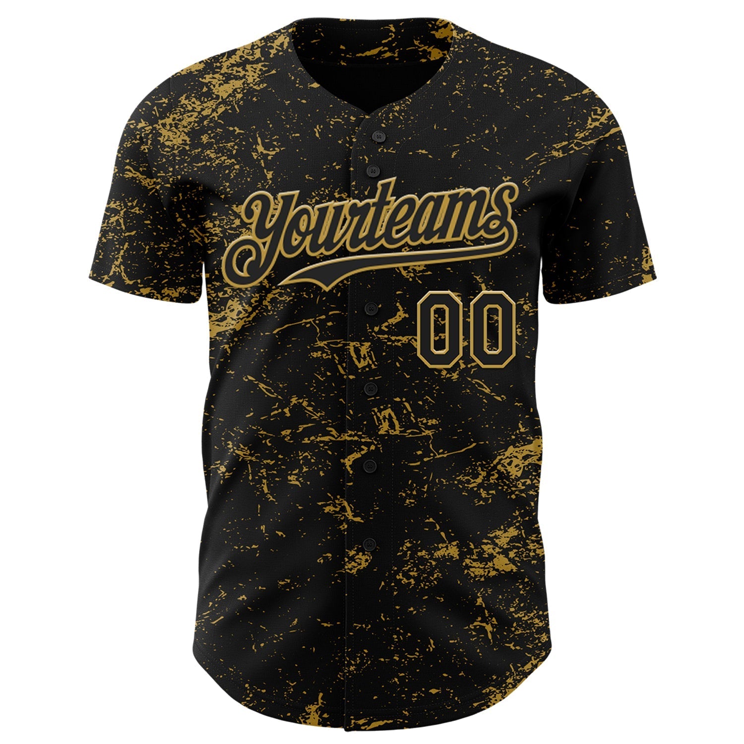 Custom Black Old Gold 3D Pattern Design Abstract Splatter Texture Authentic Baseball Jersey baseball jersey product view 2