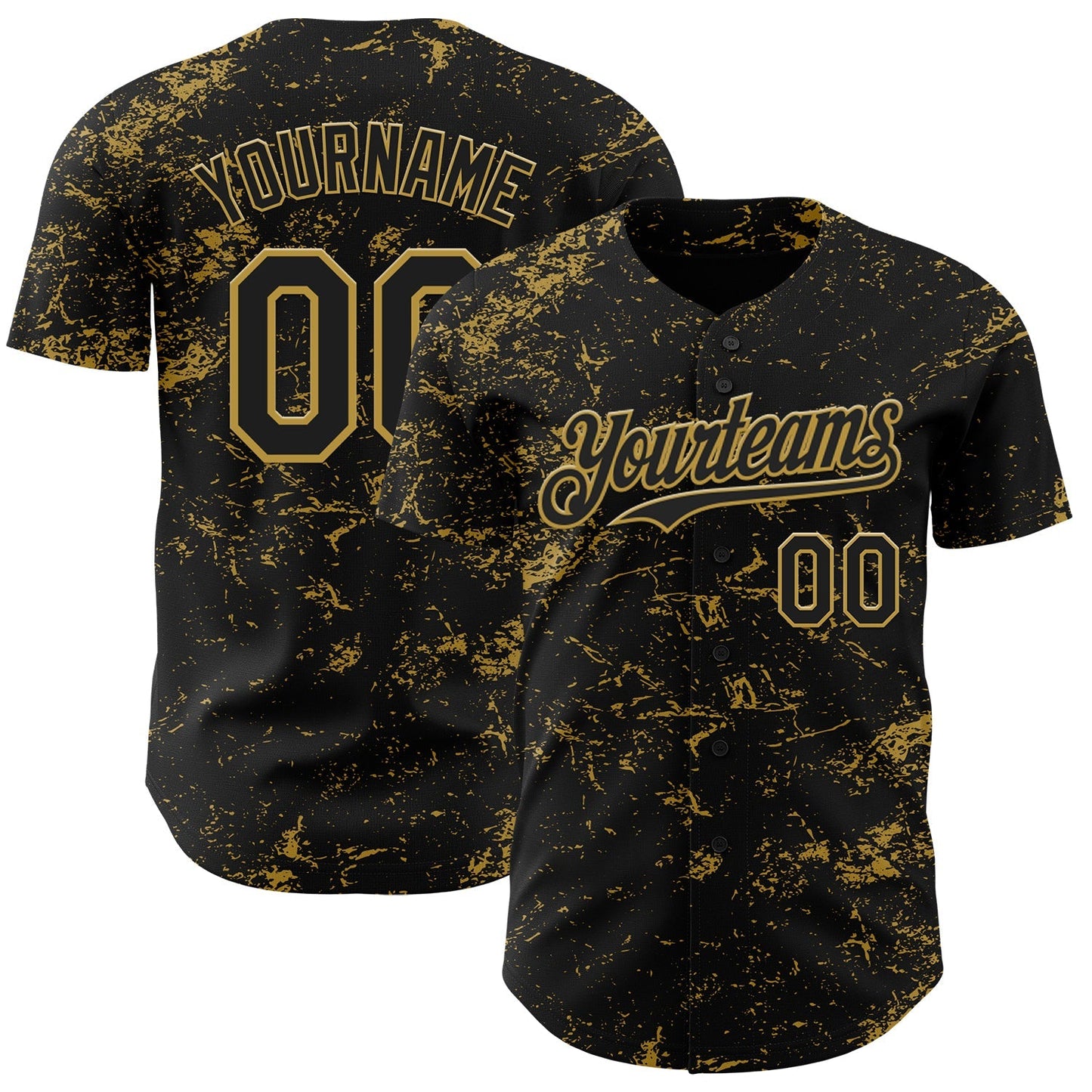 Custom Black Old Gold 3D Pattern Design Abstract Splatter Texture Authentic Baseball Jersey baseball jersey product view 1