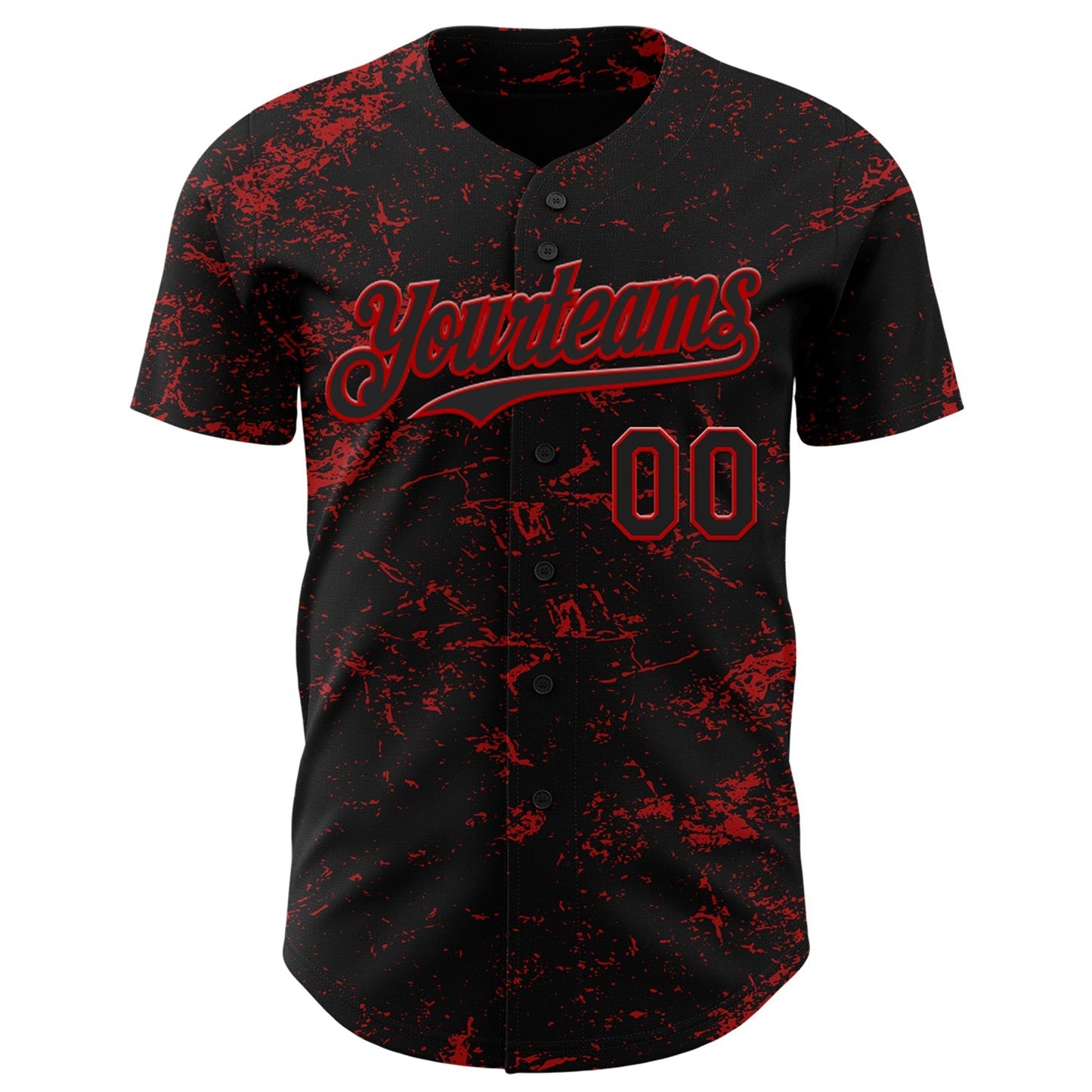 Custom Black Red 3D Pattern Design Abstract Splatter Texture Authentic Baseball Jersey baseball jersey product view 2