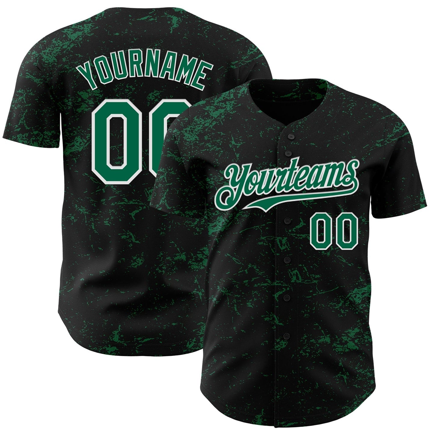 Custom Black Kelly Green-White 3D Pattern Design Abstract Splatter Texture Authentic Baseball Jersey baseball jersey product view 1