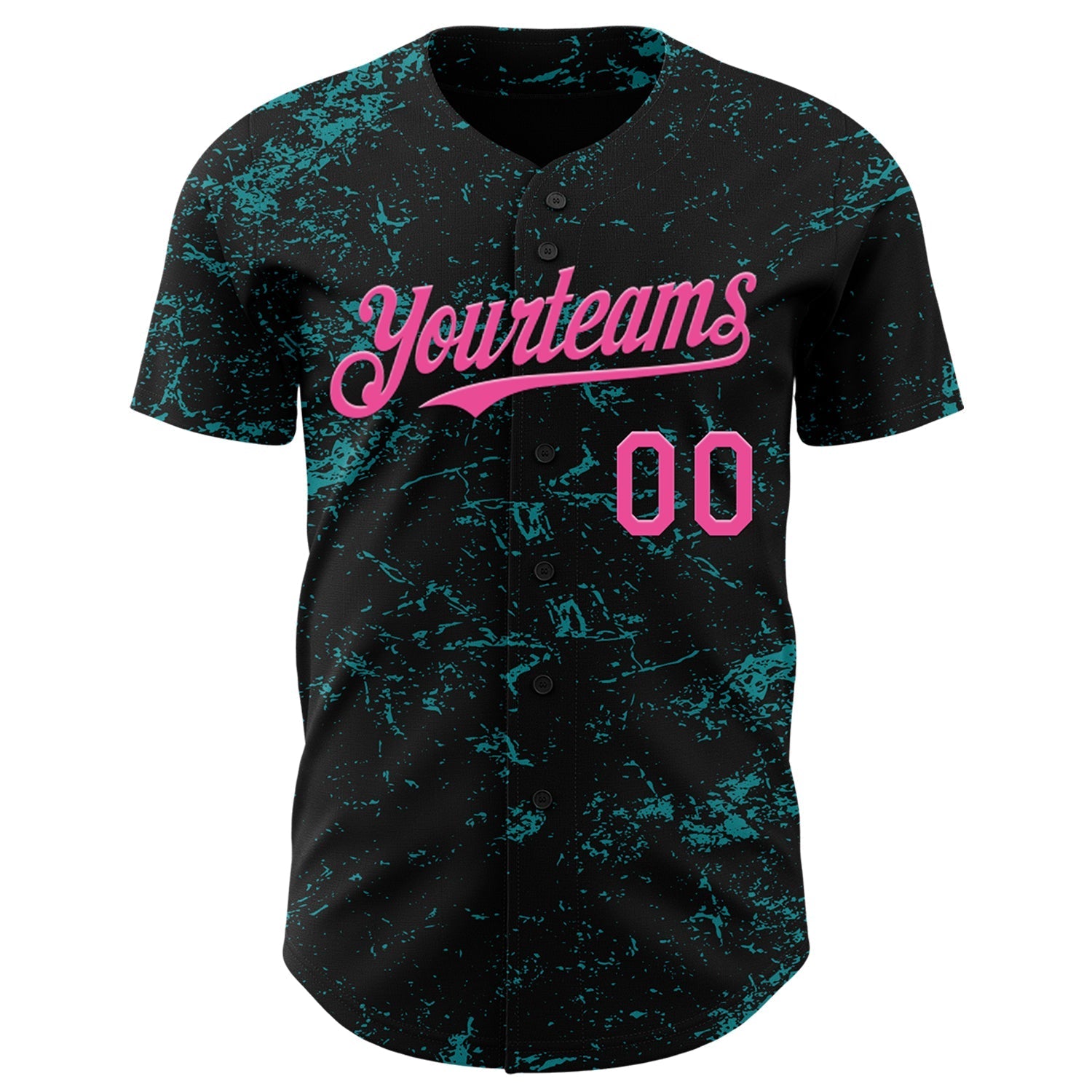 Custom Black Pink-Teal 3D Pattern Design Abstract Splatter Texture Authentic Baseball Jersey baseball jersey product view 2