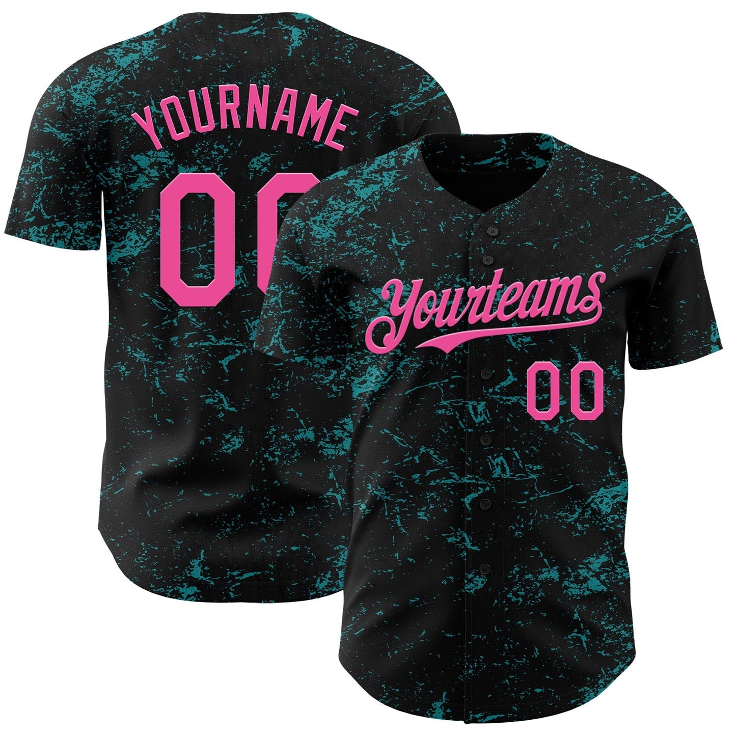 Custom Black Pink-Teal 3D Pattern Design Abstract Splatter Texture Authentic Baseball Jersey baseball jersey product view 1