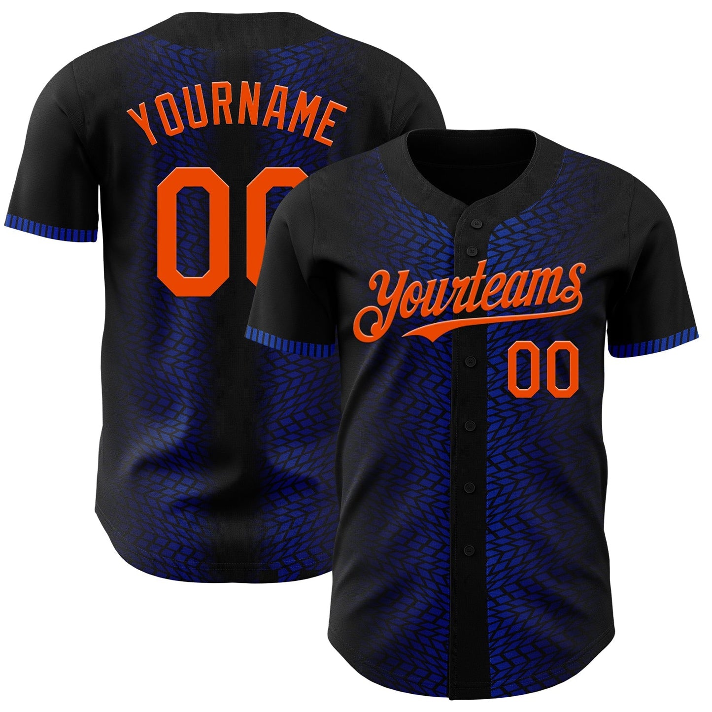 Custom Black Orange-Thunder Blue 3D Pattern Design Geometric Shapes Authentic Baseball Jersey baseball jersey product view 1