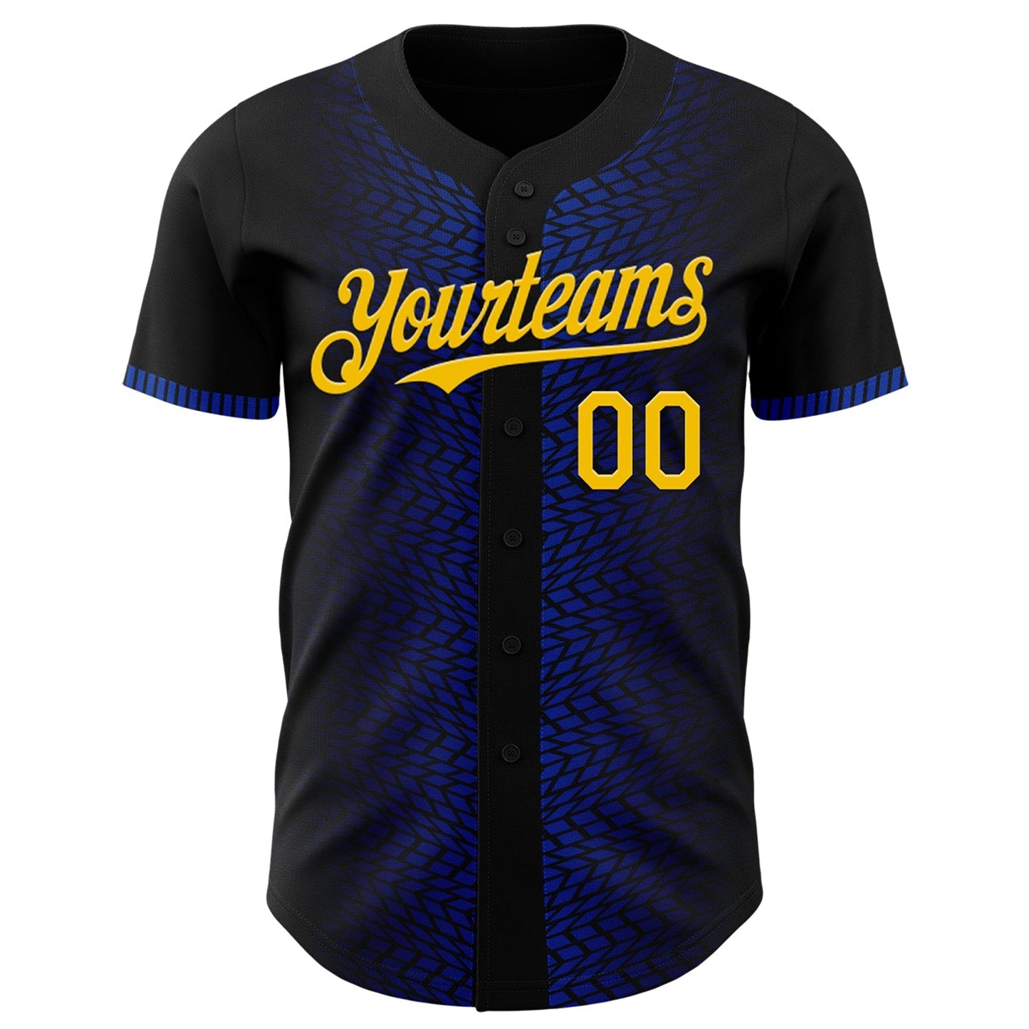 Custom Black Yellow-Thunder Blue 3D Pattern Design Geometric Shapes Authentic Baseball Jersey baseball jersey product view 2
