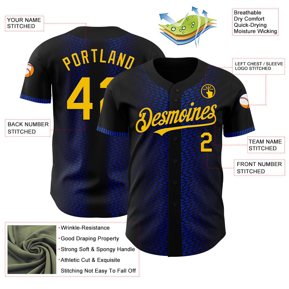 Custom Black Yellow-Thunder Blue 3D Pattern Design Geometric Shapes Authentic Baseball Jersey baseball jersey product view 3