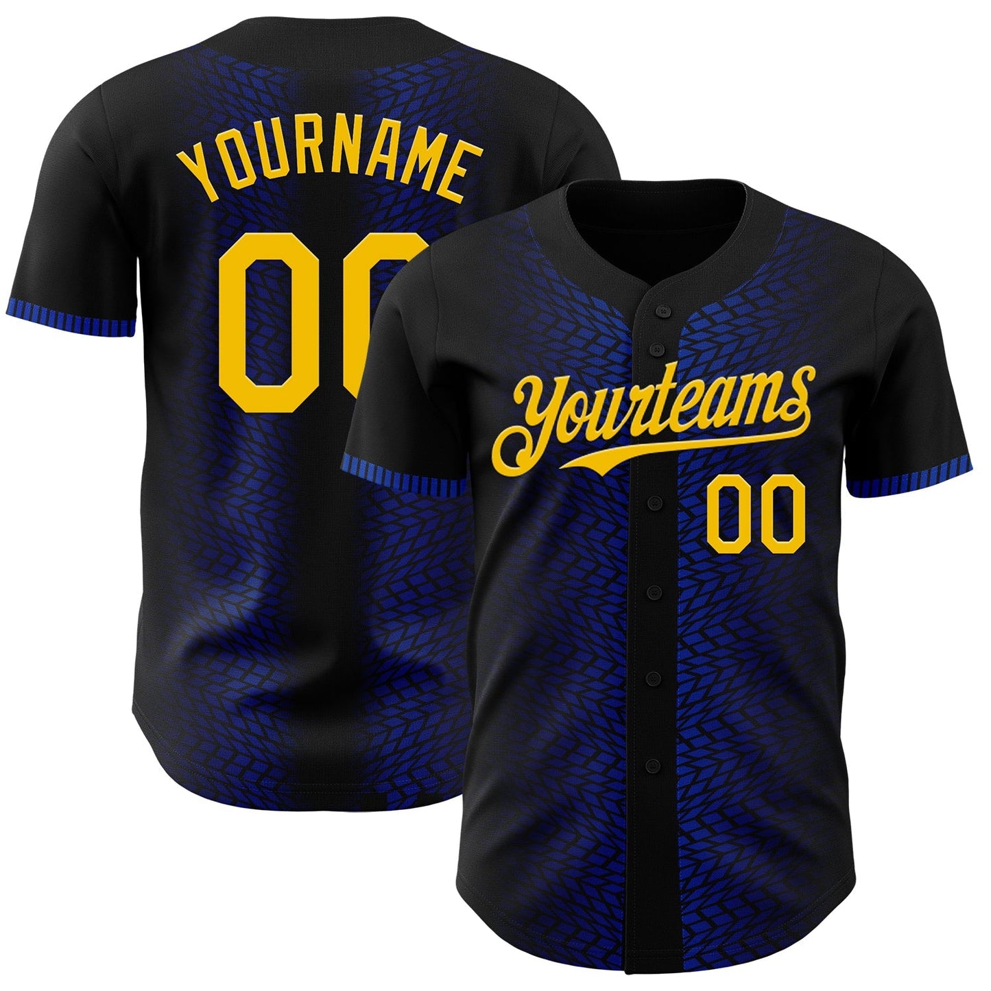 Custom Black Yellow-Thunder Blue 3D Pattern Design Geometric Shapes Authentic Baseball Jersey baseball jersey product view 1