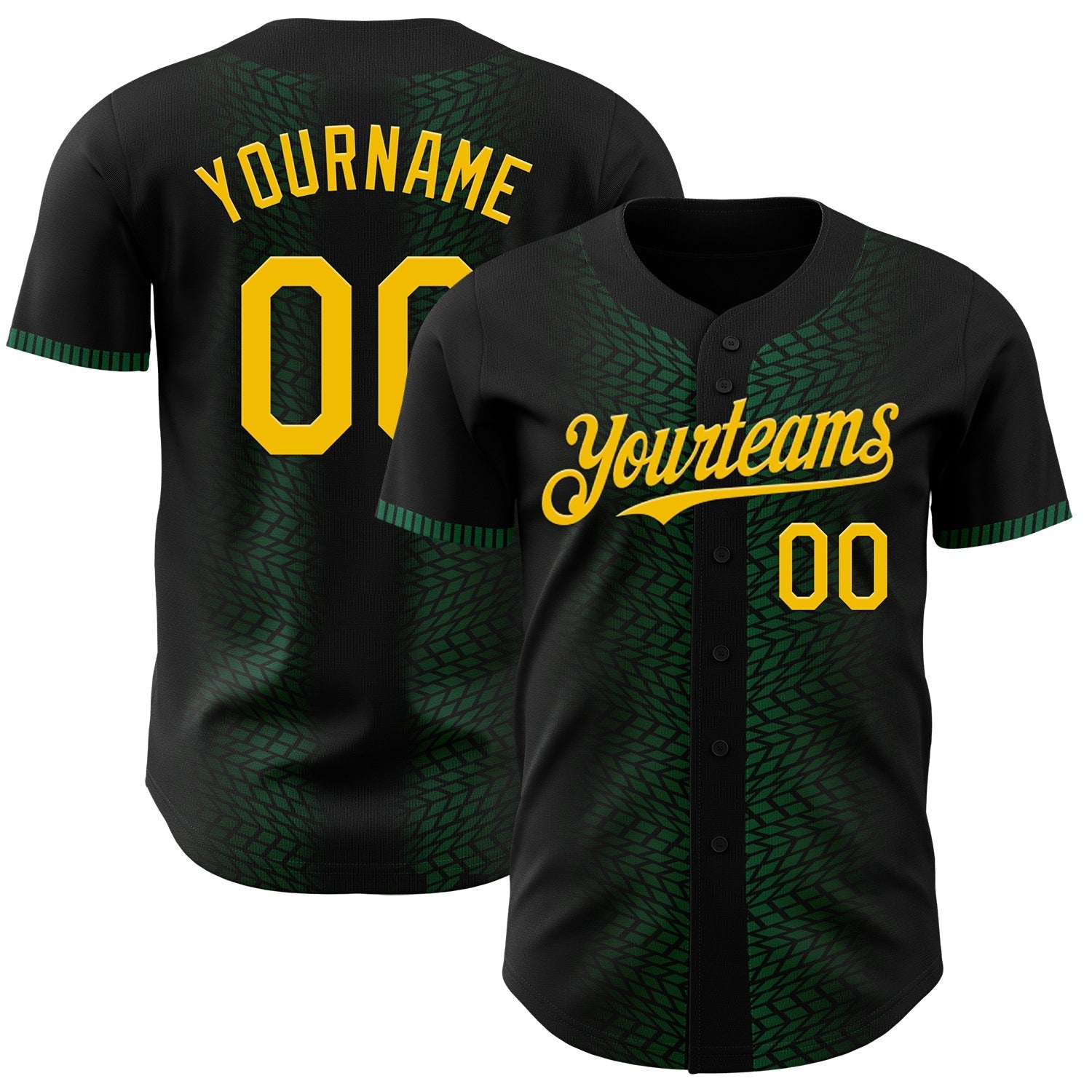Custom Black Yellow-Kelly Green 3D Pattern Design Geometric Shapes Authentic Baseball Jersey baseball jersey product view 1
