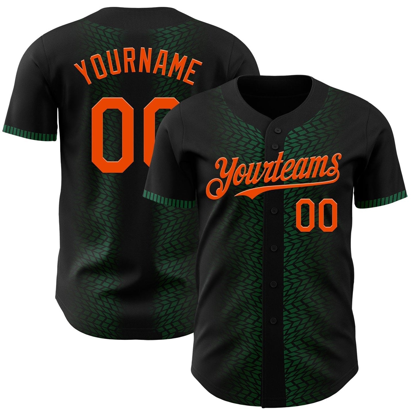 Custom Black Orange-Kelly Green 3D Pattern Design Geometric Shapes Authentic Baseball Jersey baseball jersey product view 1