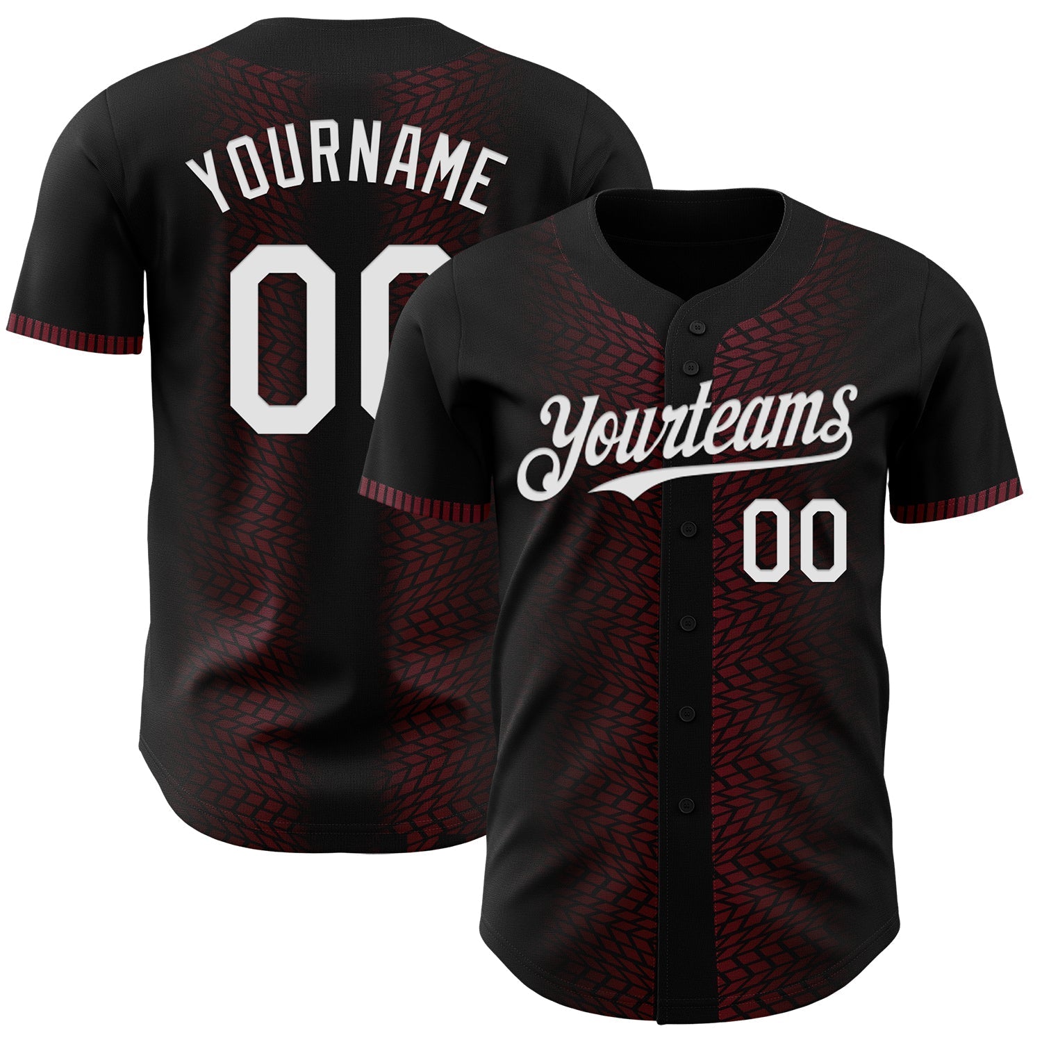 Custom Black White-Burgundy 3D Pattern Design Geometric Shapes Authentic Baseball Jersey baseball jersey product view 1