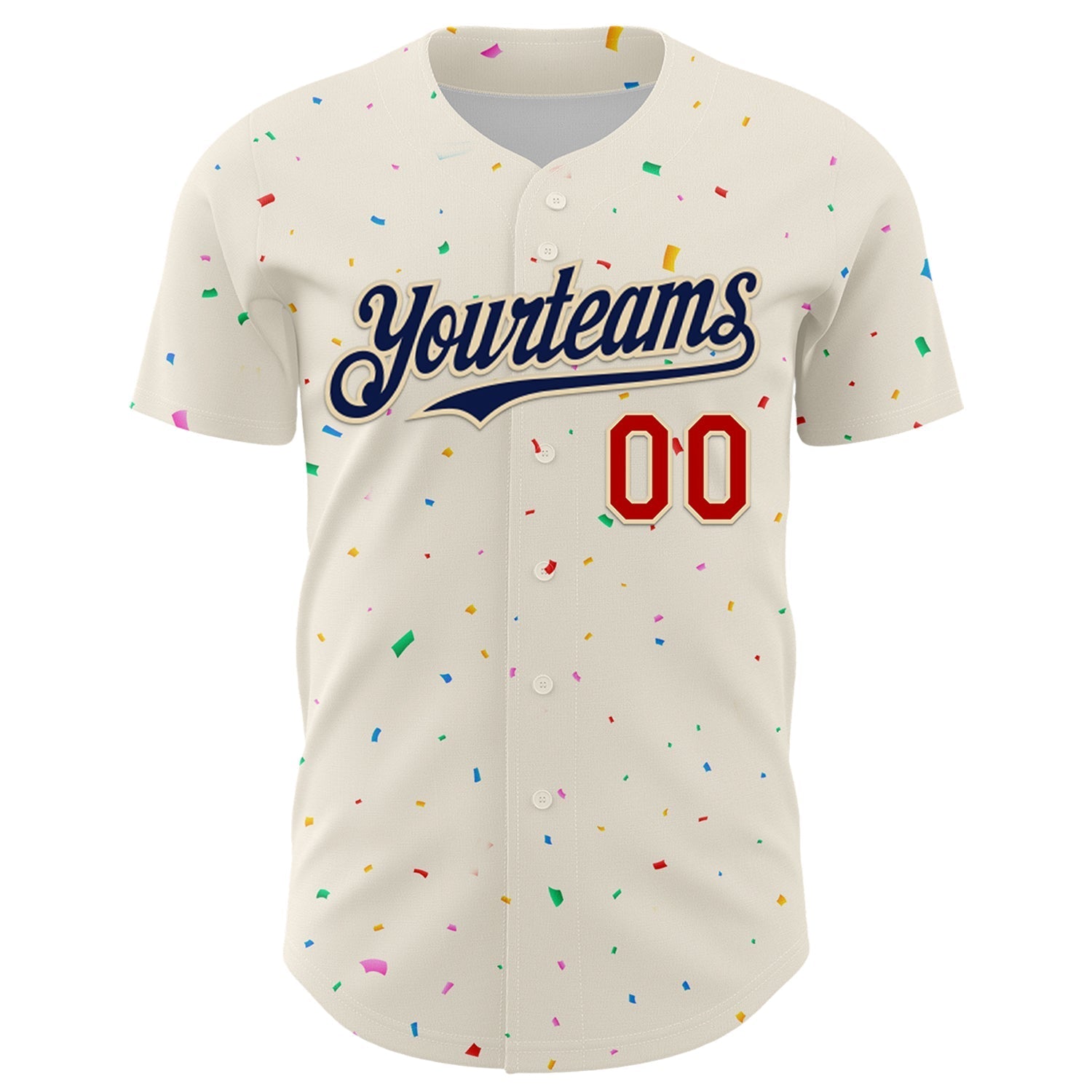 Custom Cream Navy-Red 3D Pattern Design Confetti Authentic Baseball Jersey baseball jersey product view 2